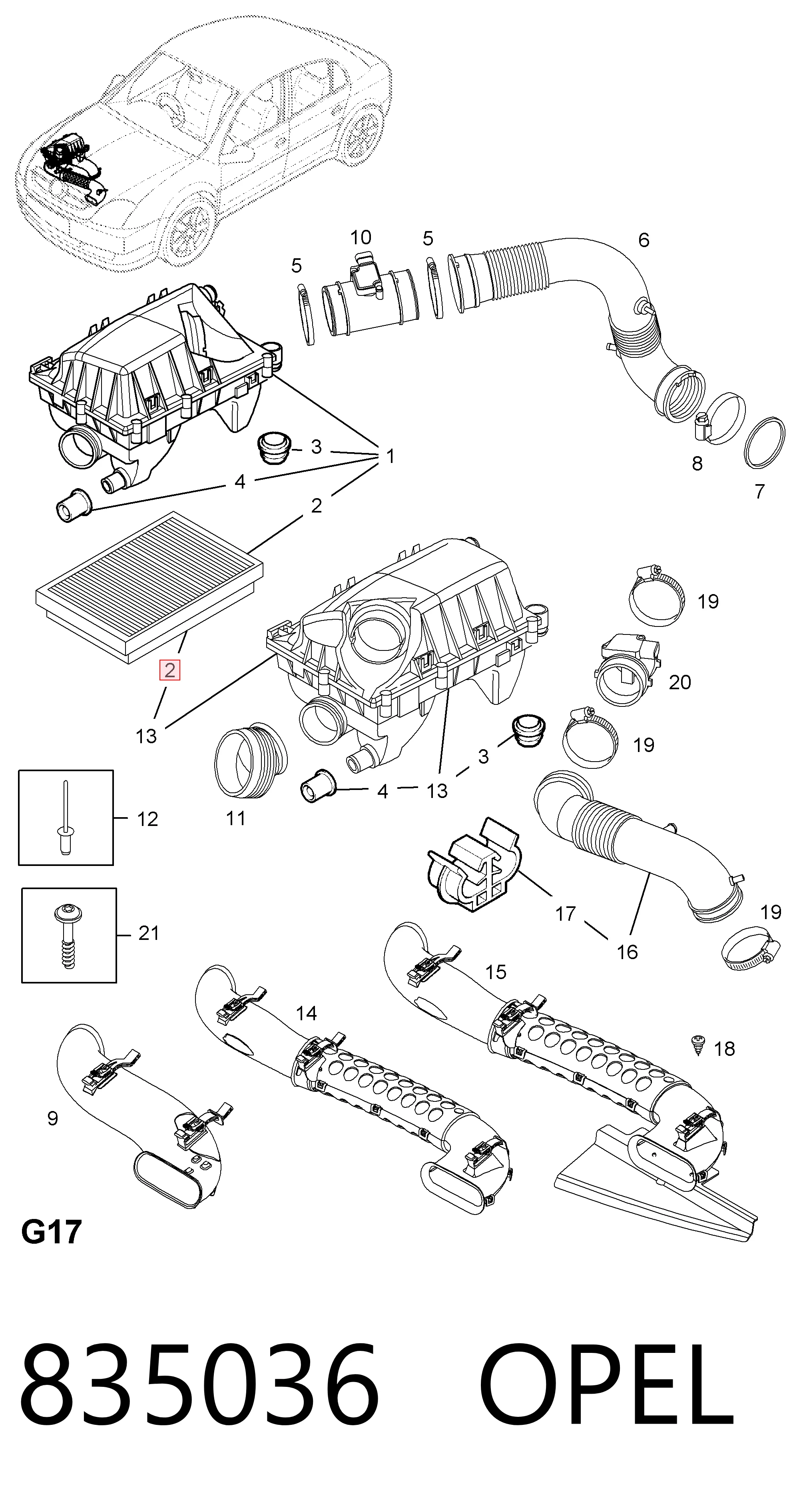 835036 Opel Filtro de aire de motor
