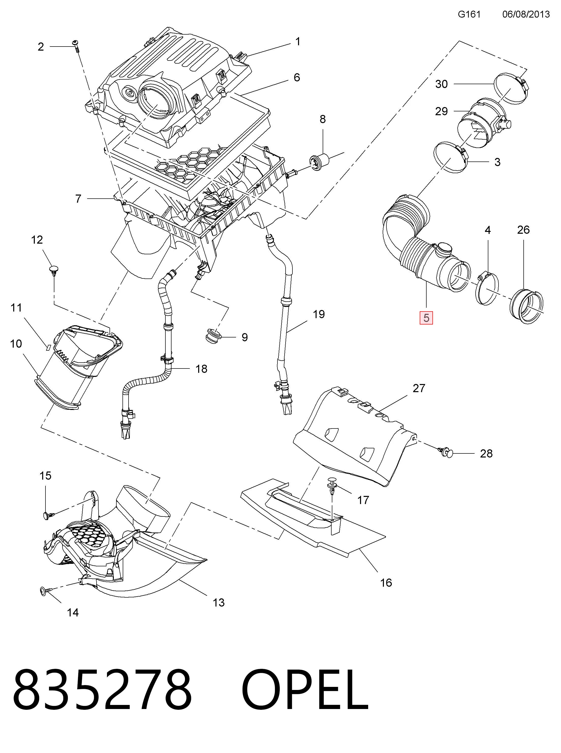 Manguito de aire del medidor de masa de aire 835278 OPEL