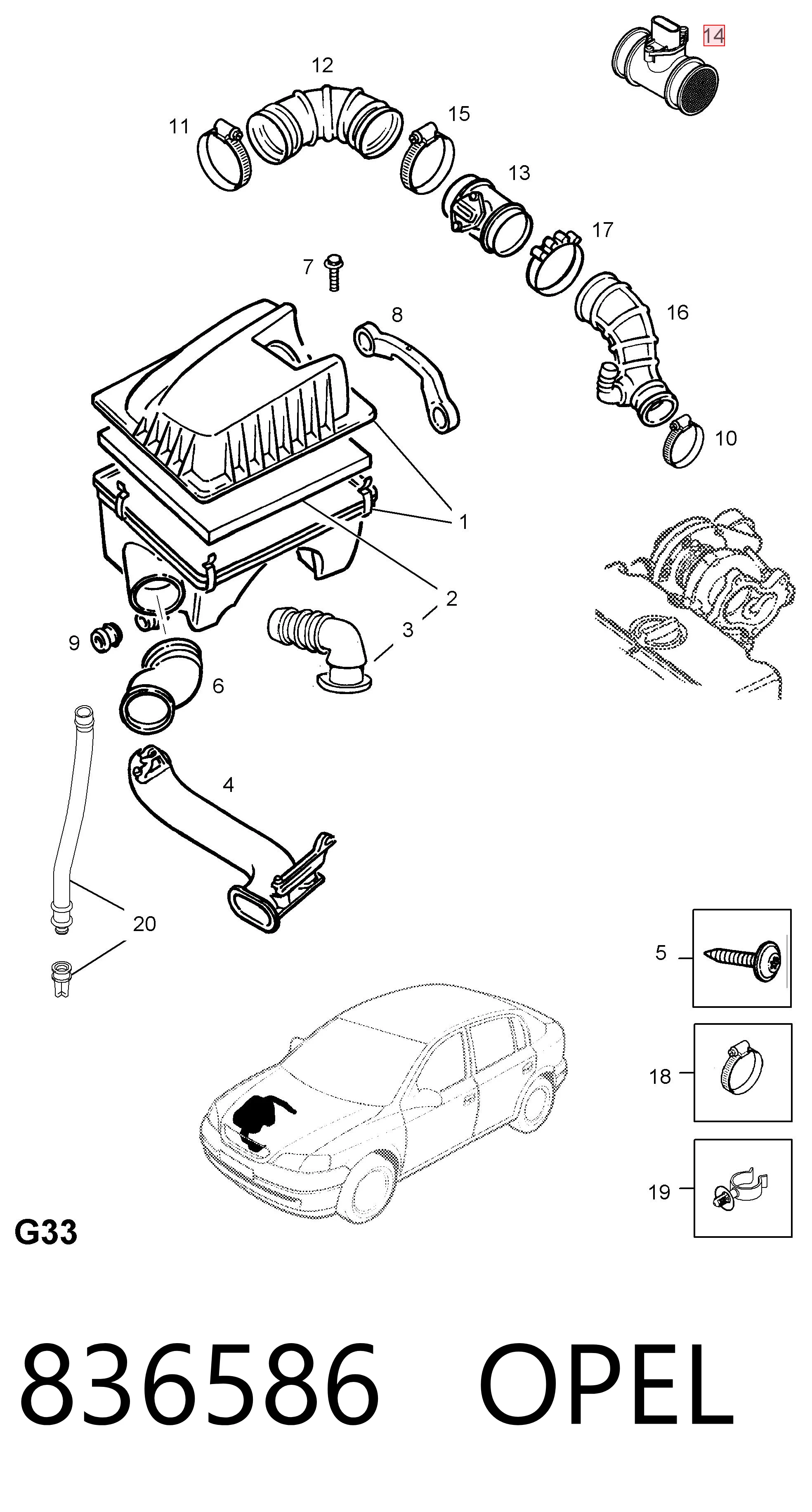 836586 Opel Sensor de flujo de aire