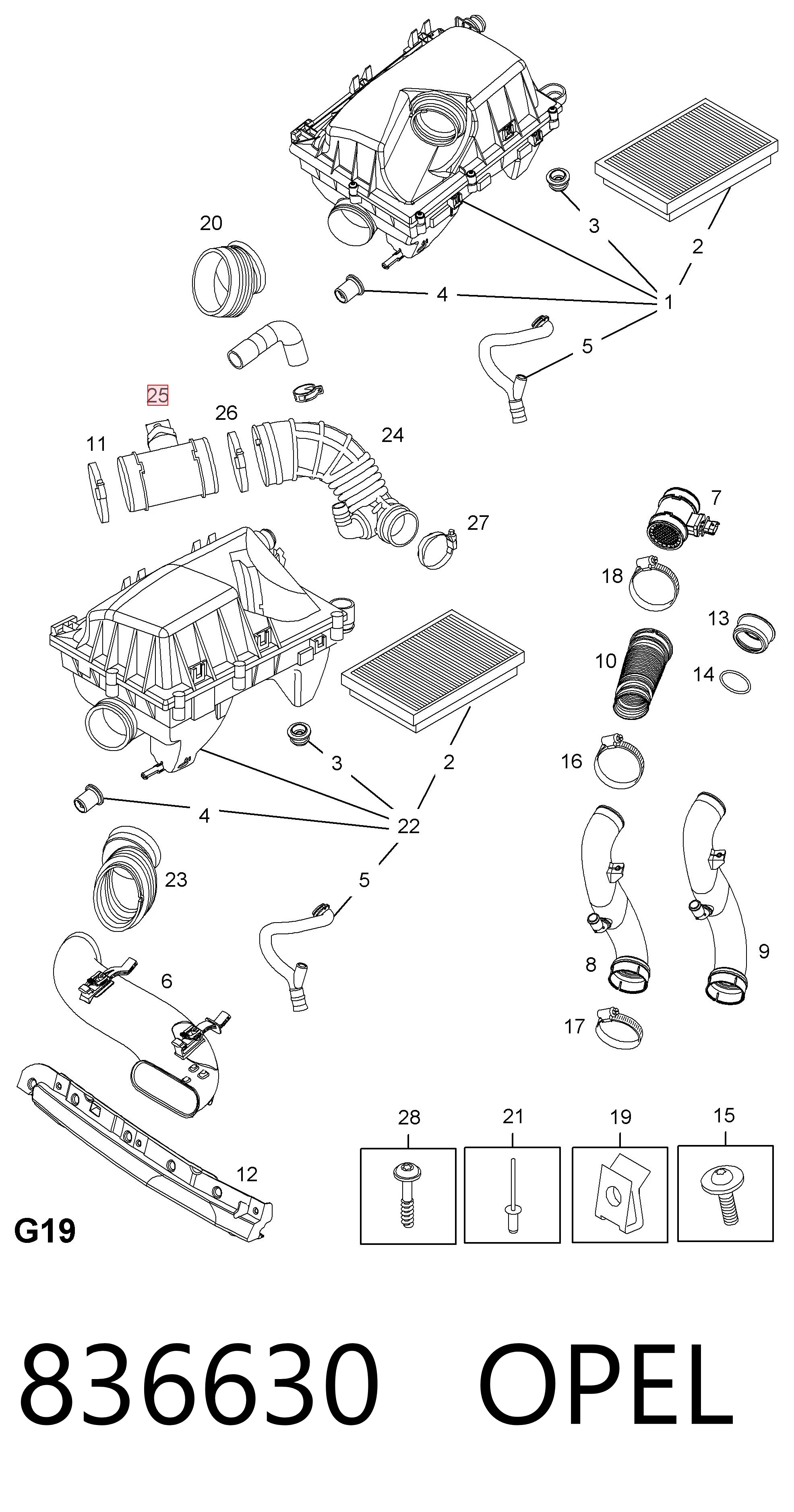 836630 Opel Sensor de flujo de aire