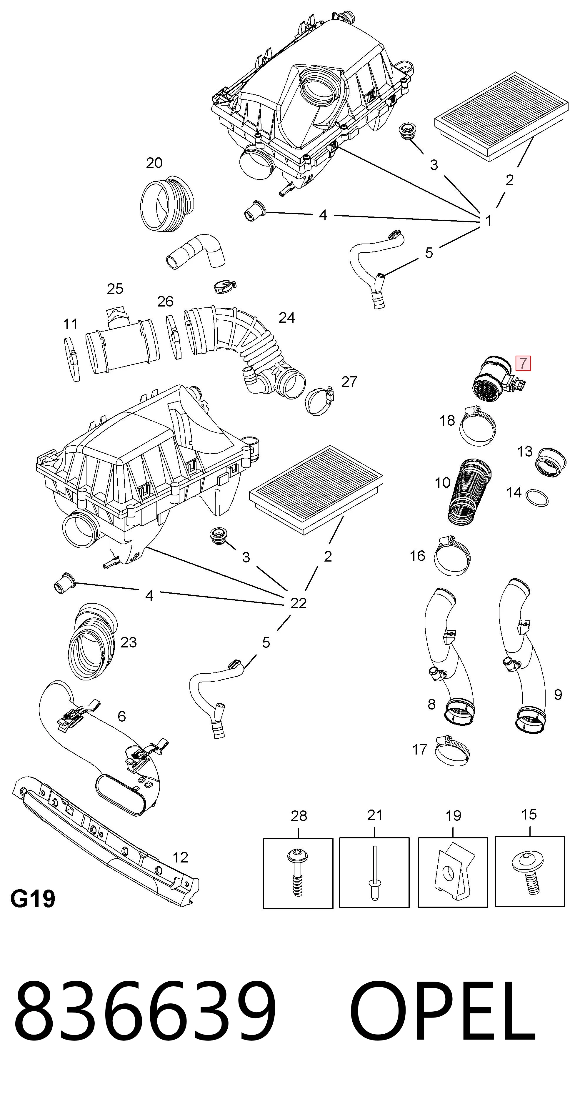 836639 Opel Sensor de flujo de aire