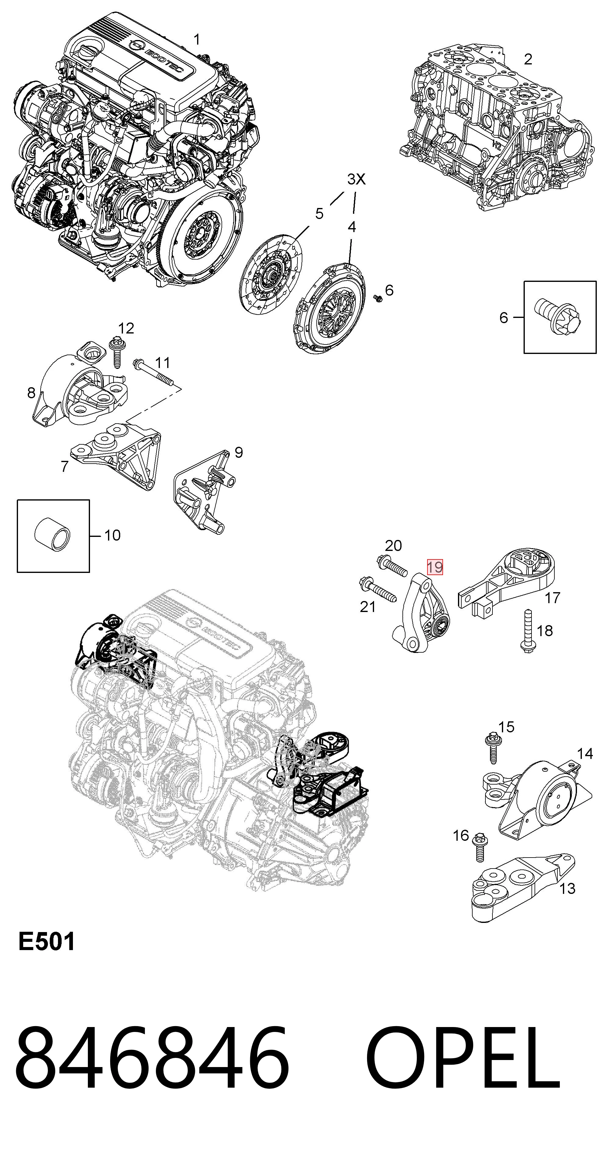Soporte del soporte trasero del motor 846846 OPEL
