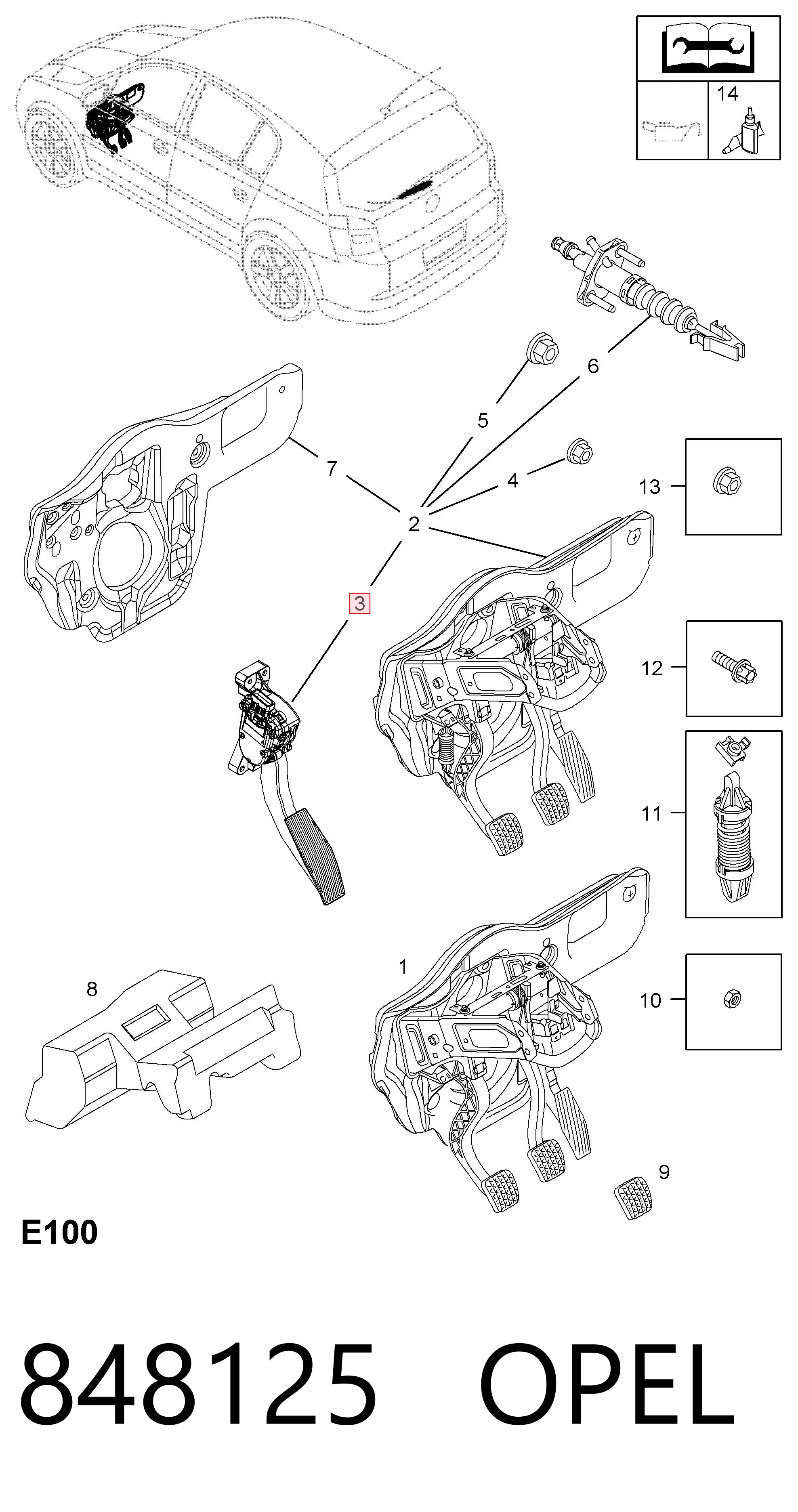 Pedal del acelerador 848125 OPEL