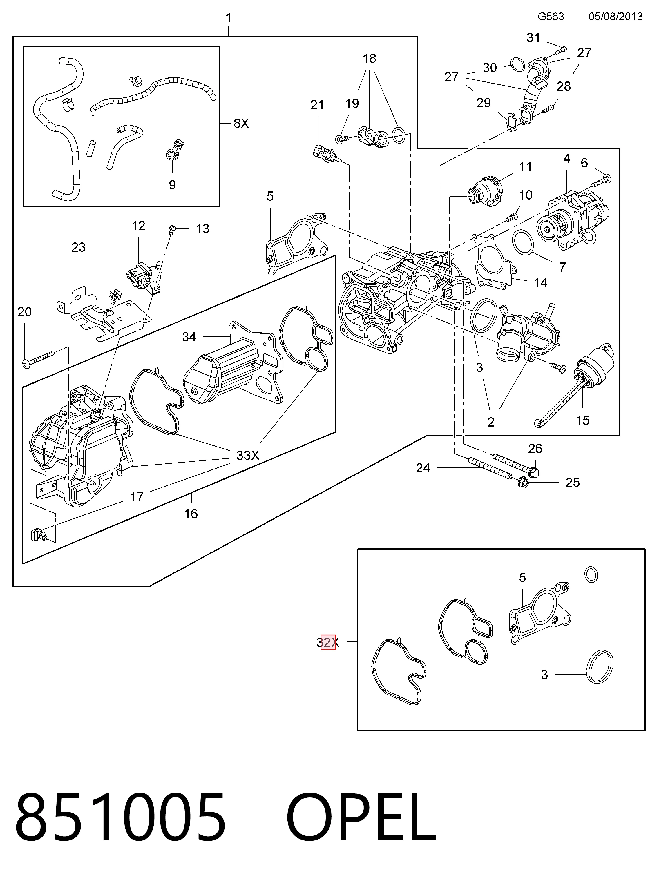 851005 Opel Conector de la válvula EGR