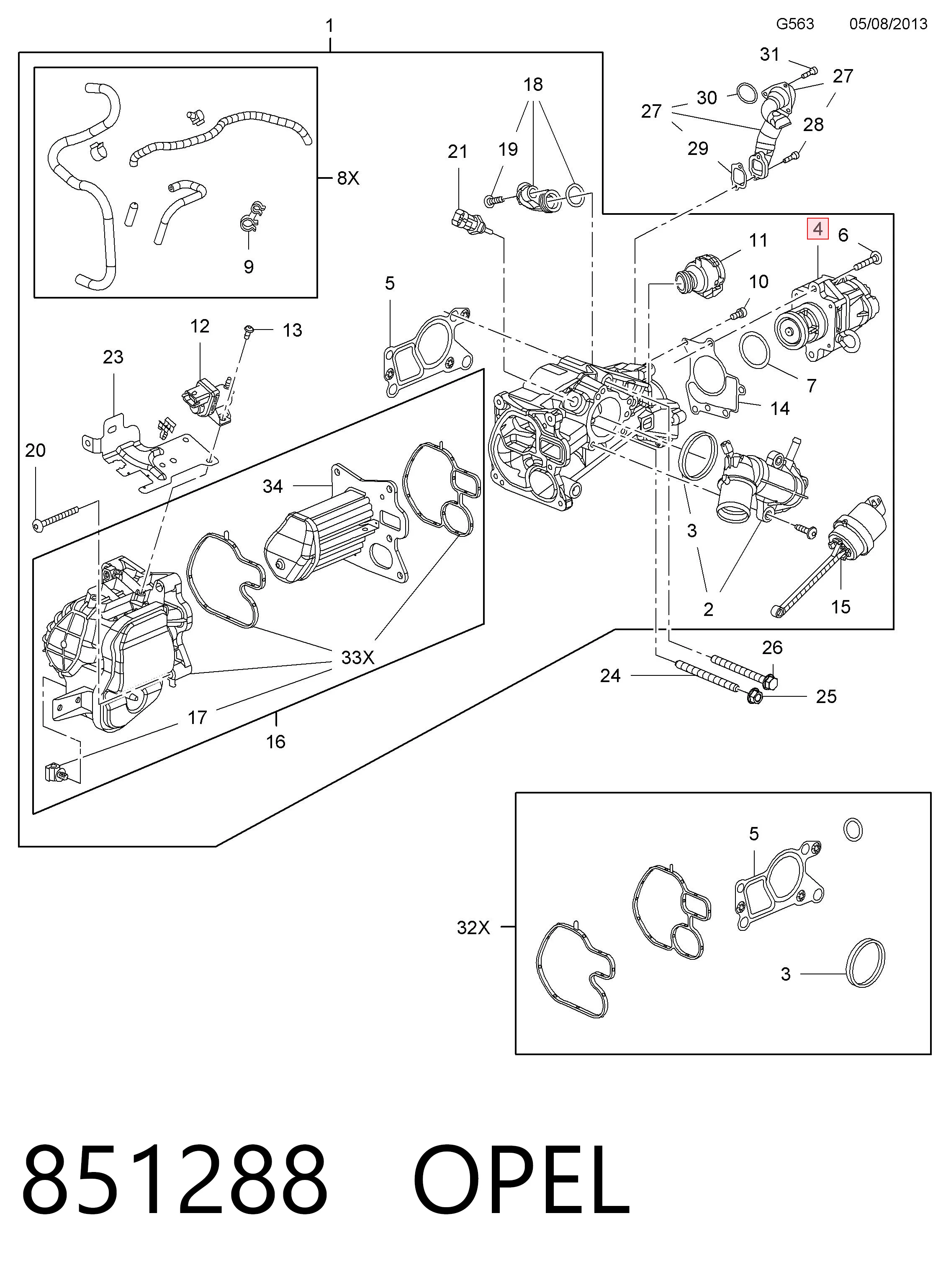 851288 Opel Válvula EGR