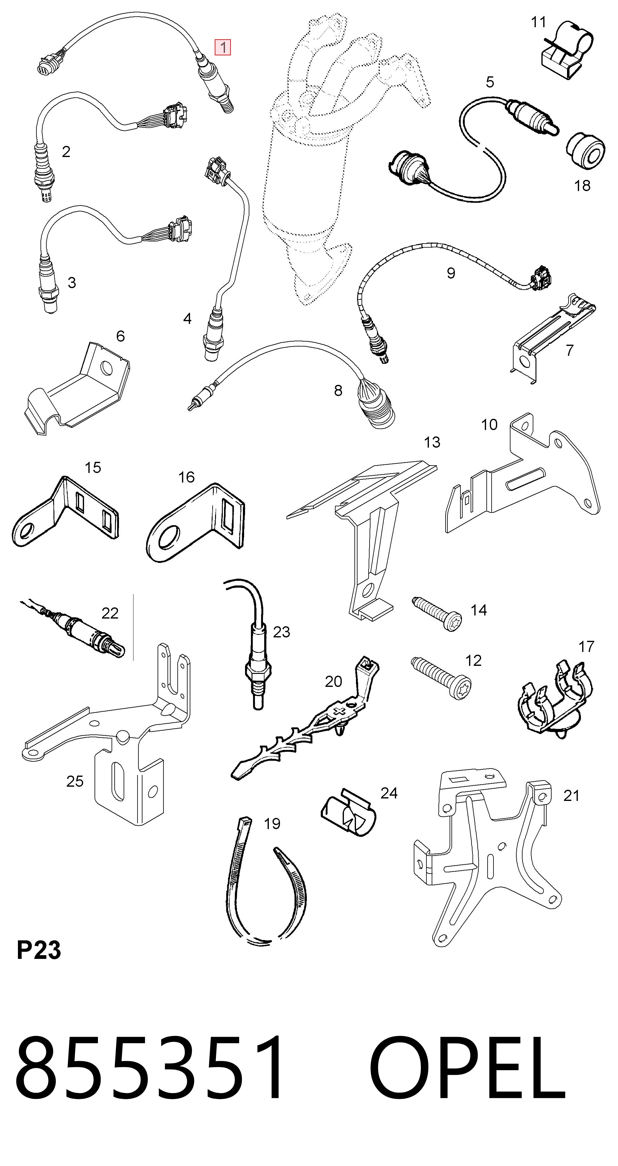 855351 Opel Sonda lambda de oxígeno posterior al catalizador