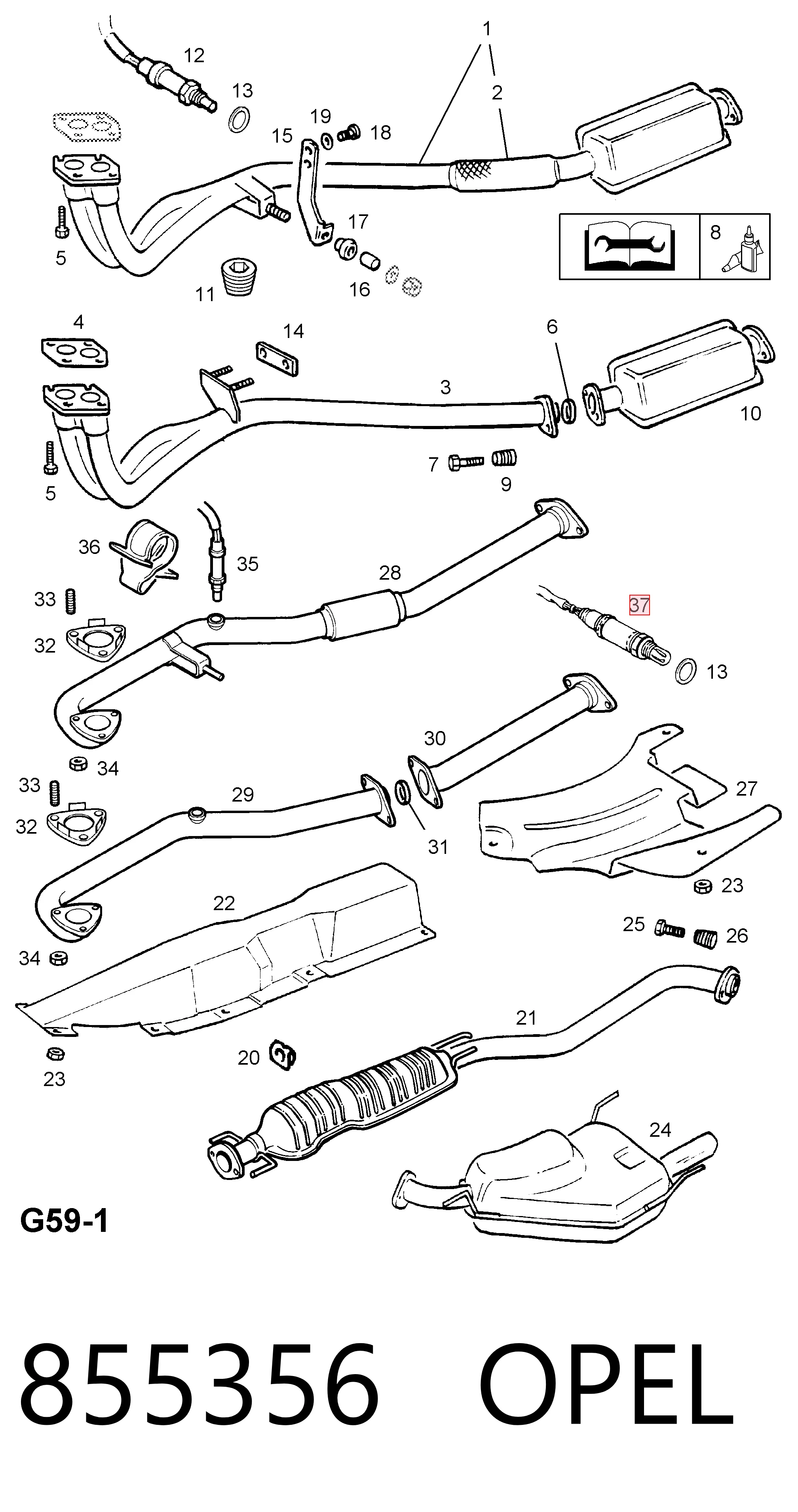 855356 Opel Sensor de oxígeno previo al catalizador