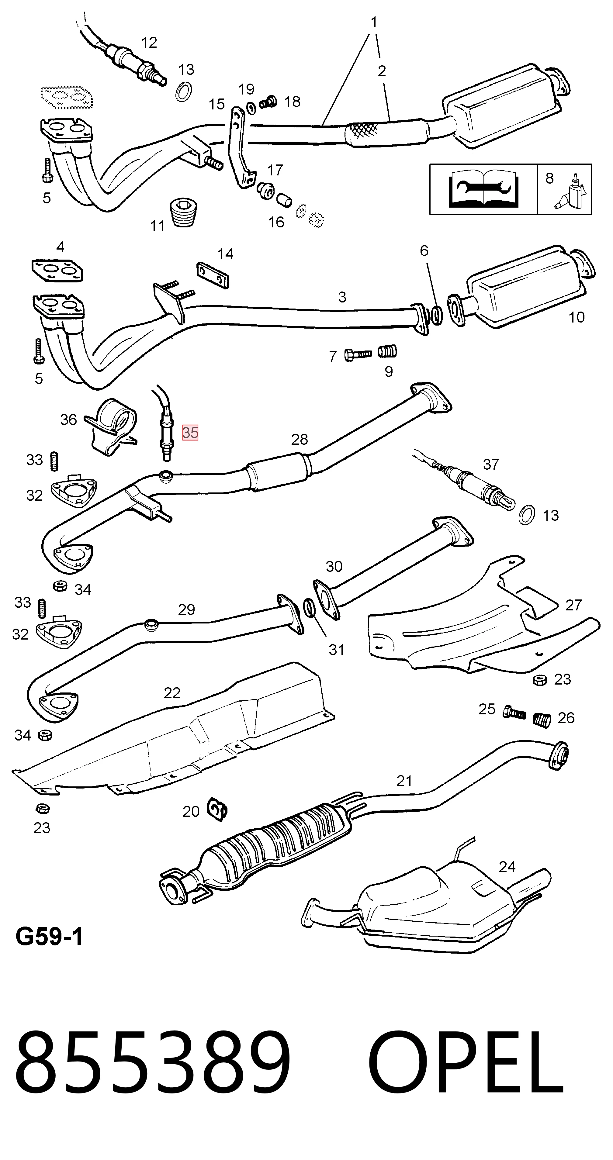 855389 Opel Sonda lambda de oxígeno posterior al catalizador