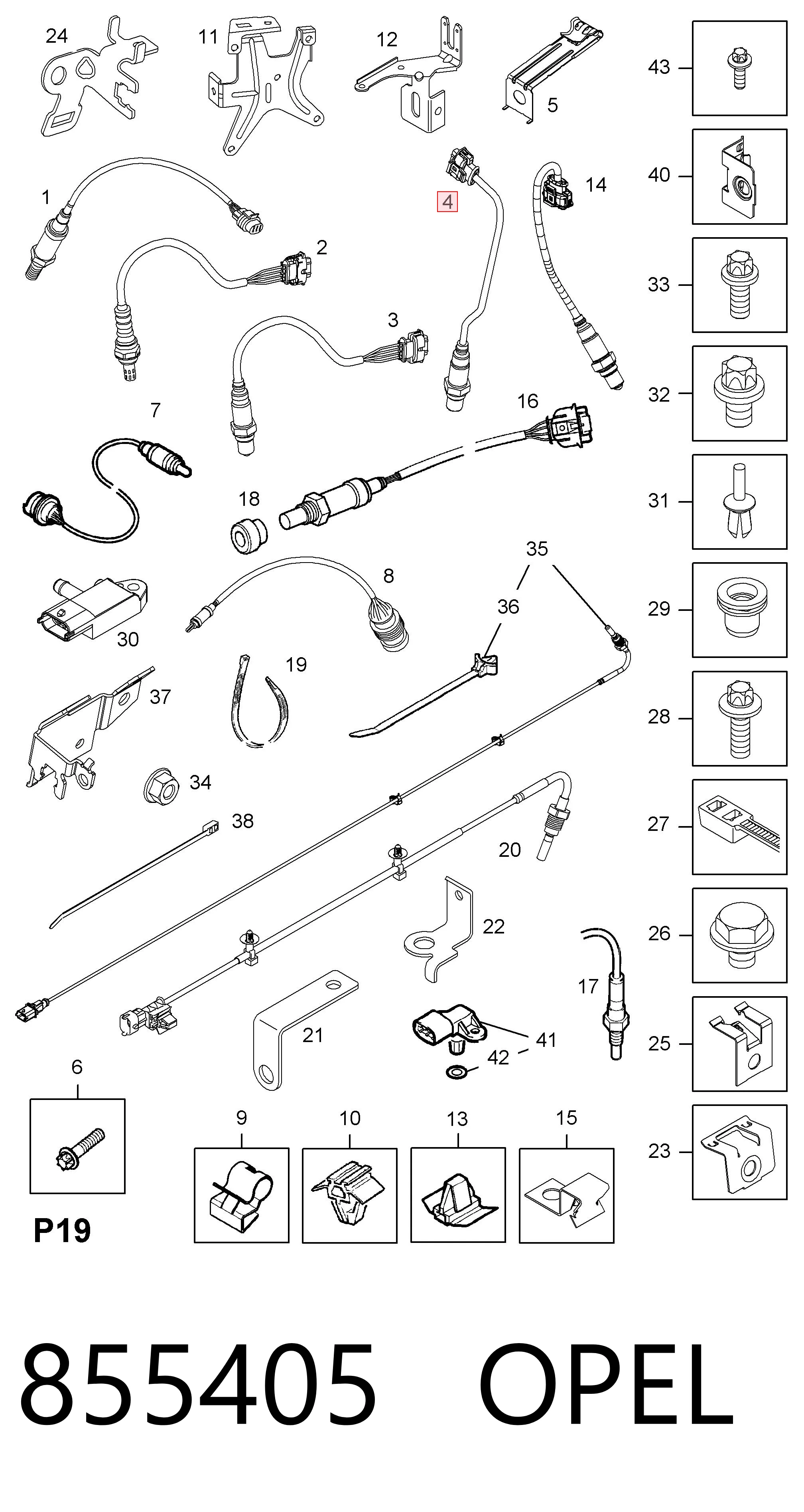 855405 Opel Sonda lambda de oxígeno posterior al catalizador