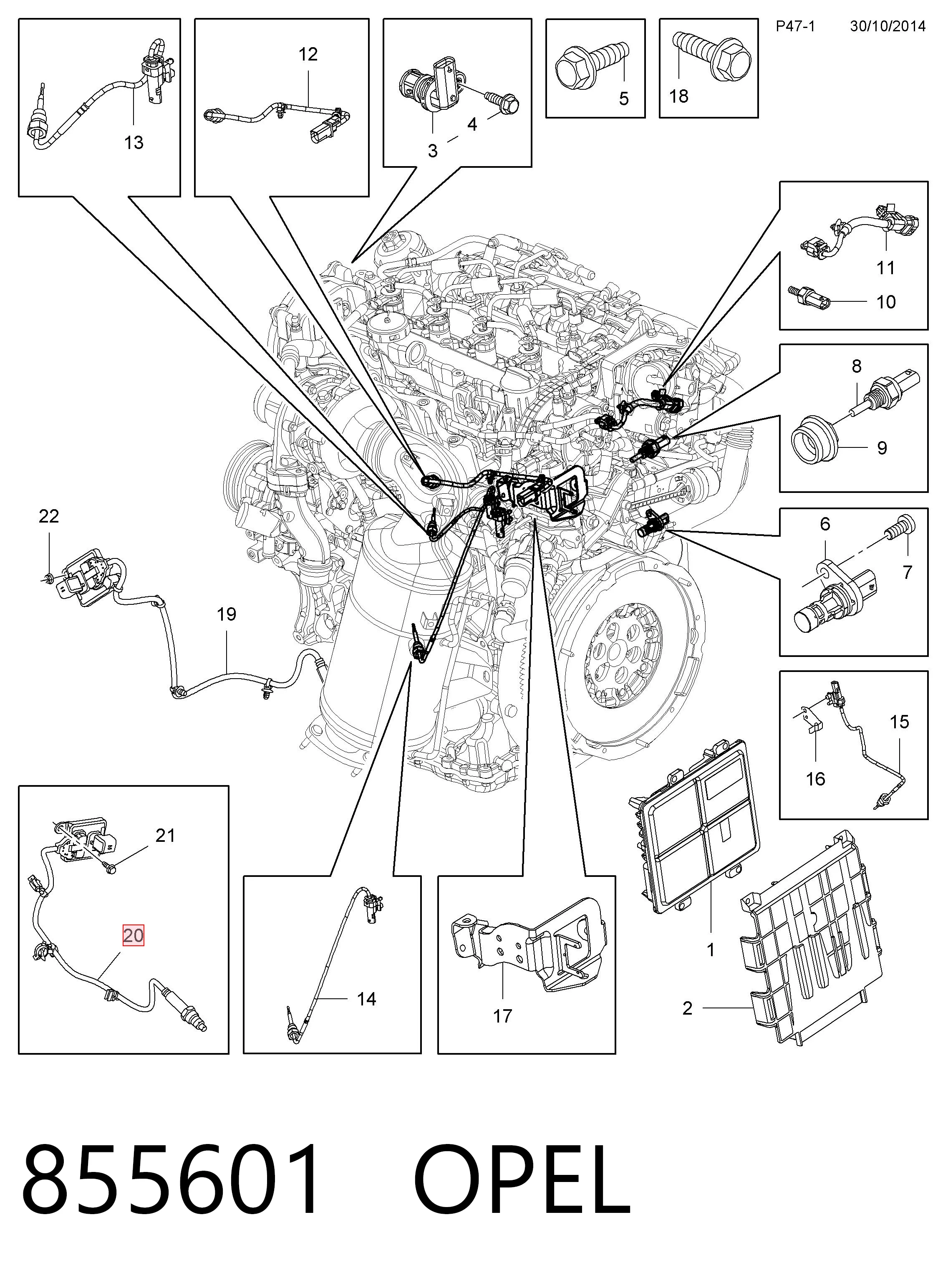 855601 Opel Sensor de óxidos de nitrógeno NOx trasero