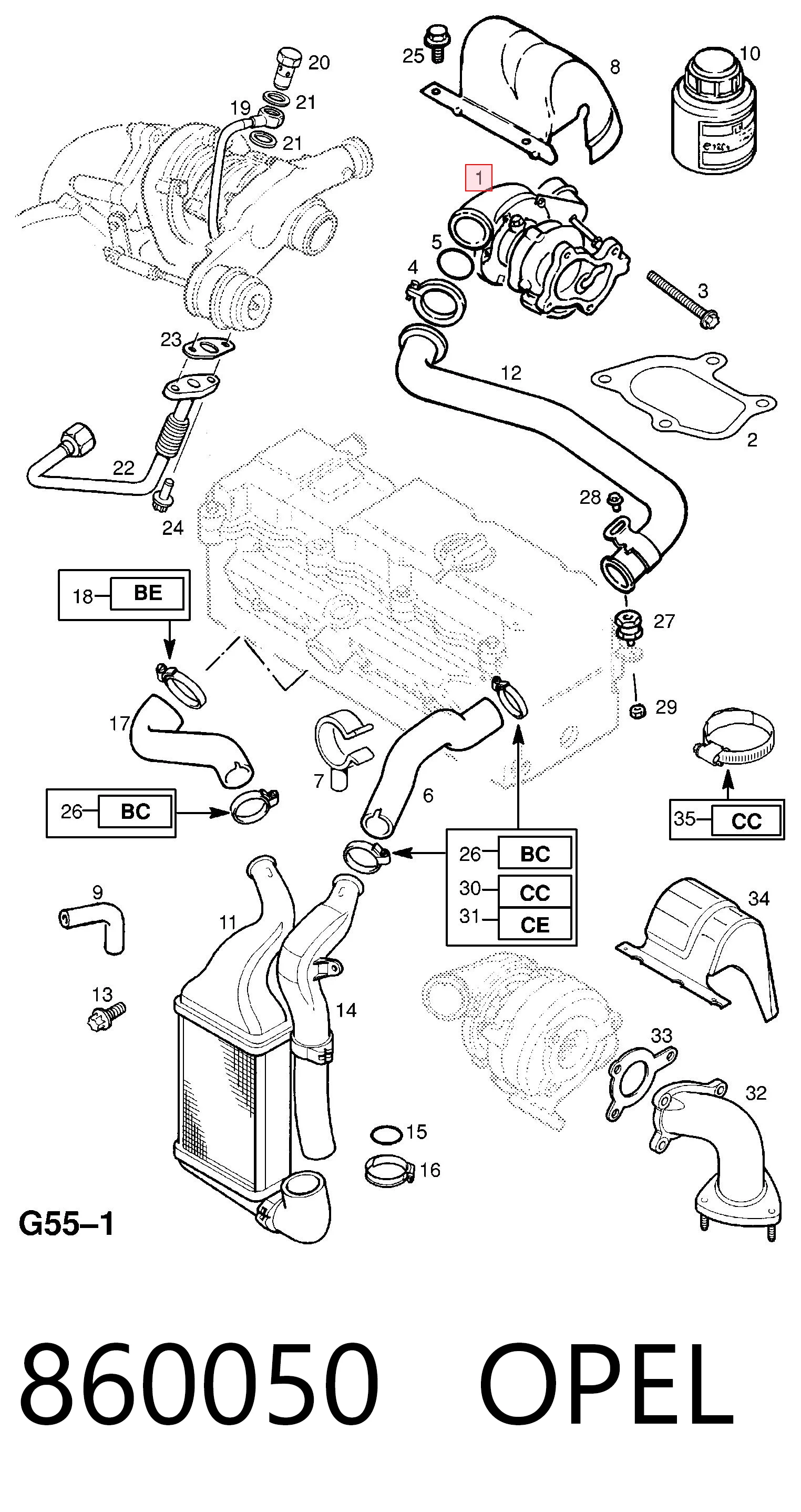 860050 Opel Turbo para motor