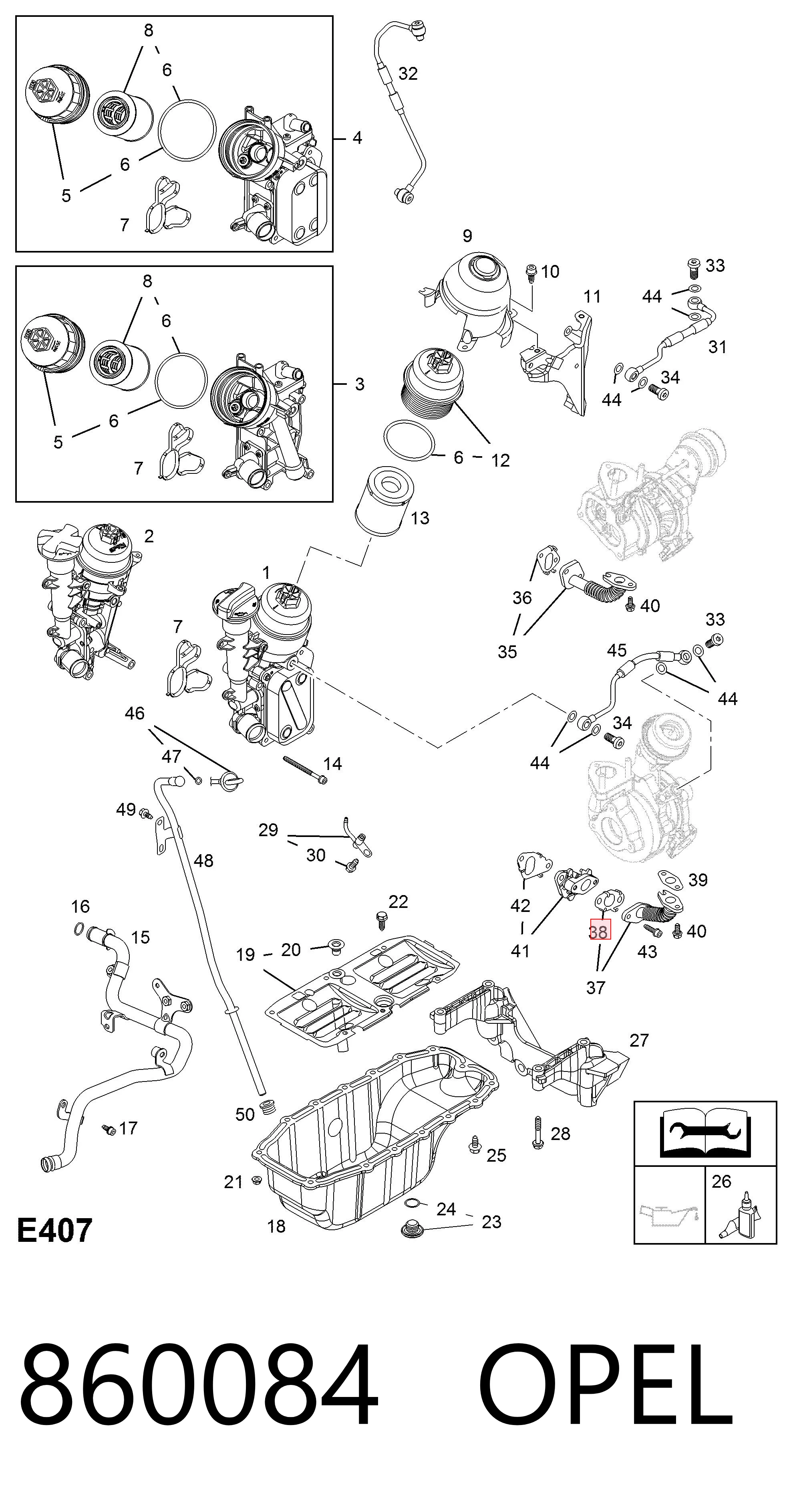 Junta de manguera de drenaje de aceite de turbina 860084 OPEL
