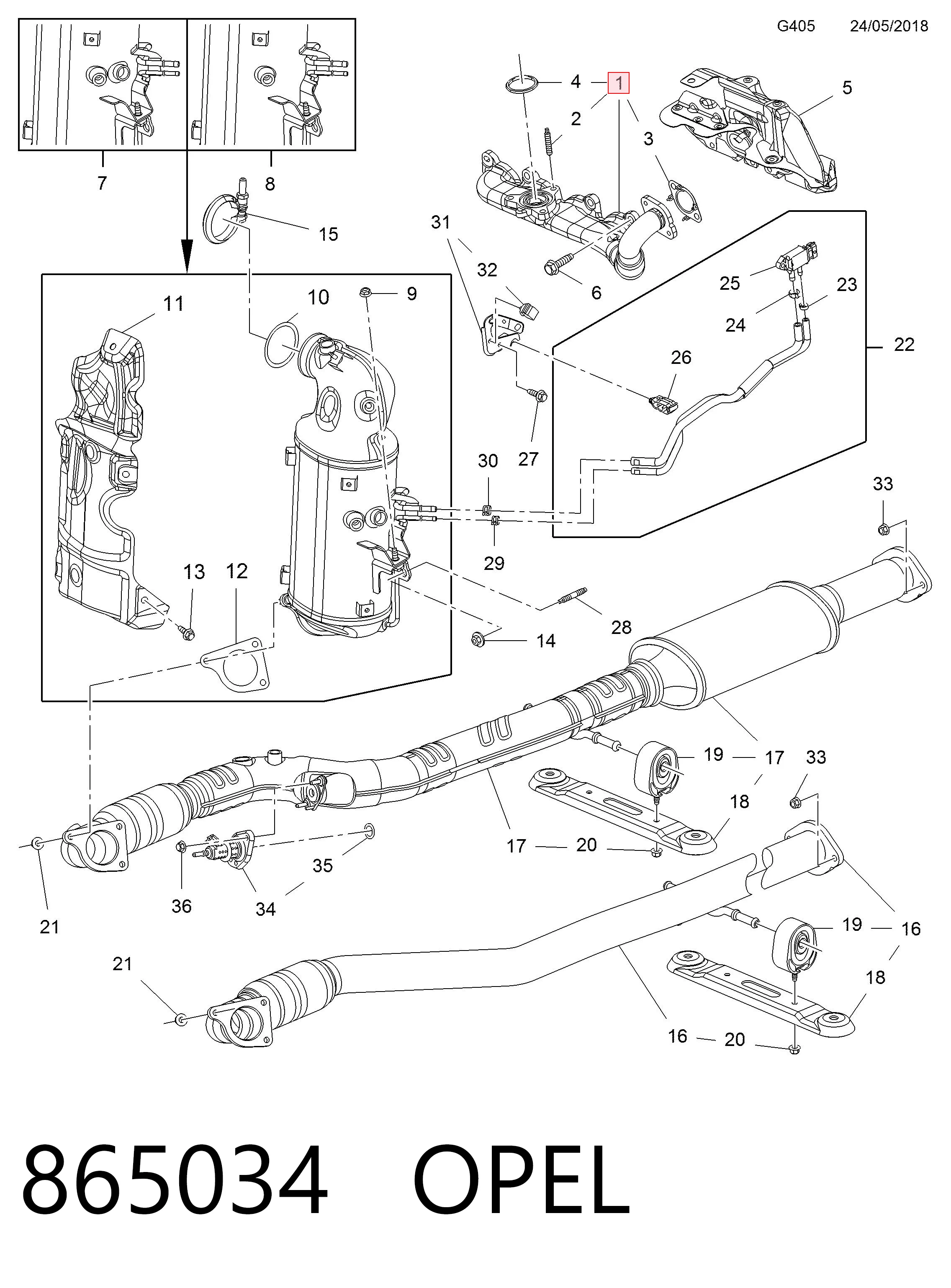 Sistema de escape del motor Opel Astra K