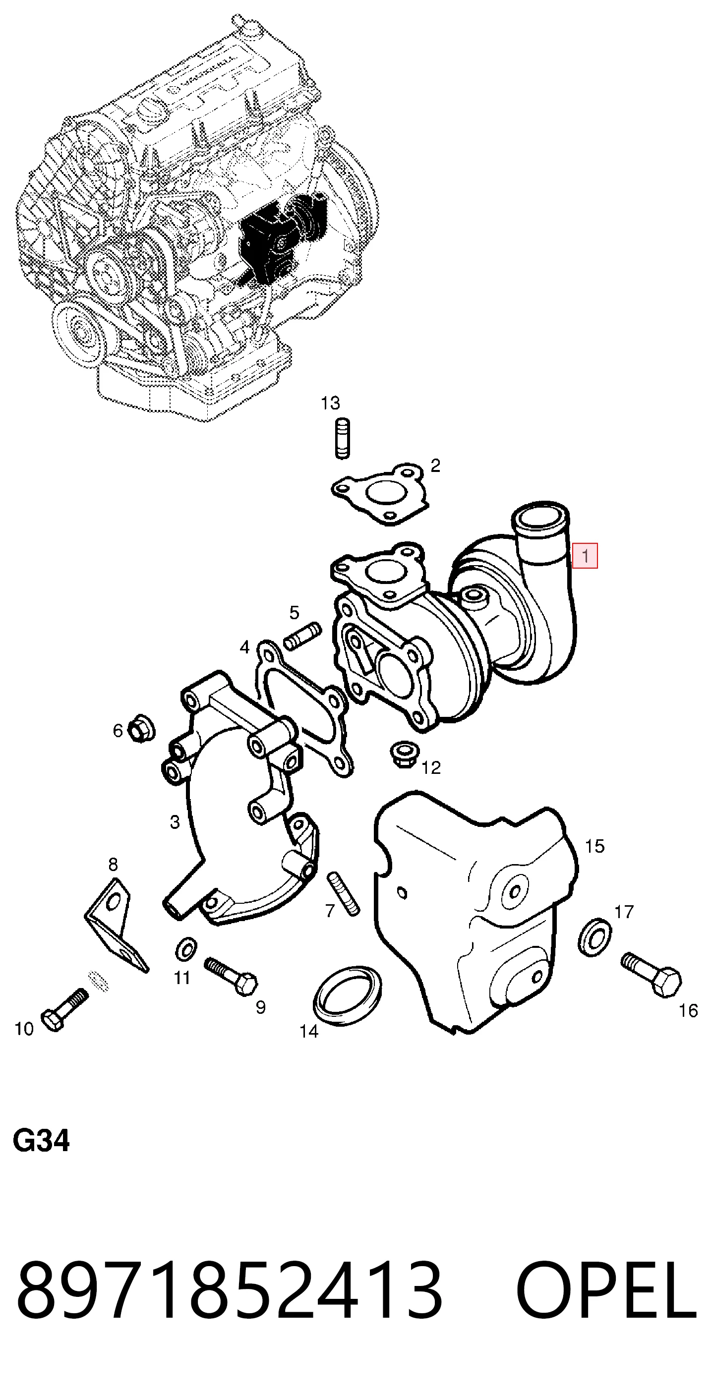 8971852413 Opel Turbo para motor