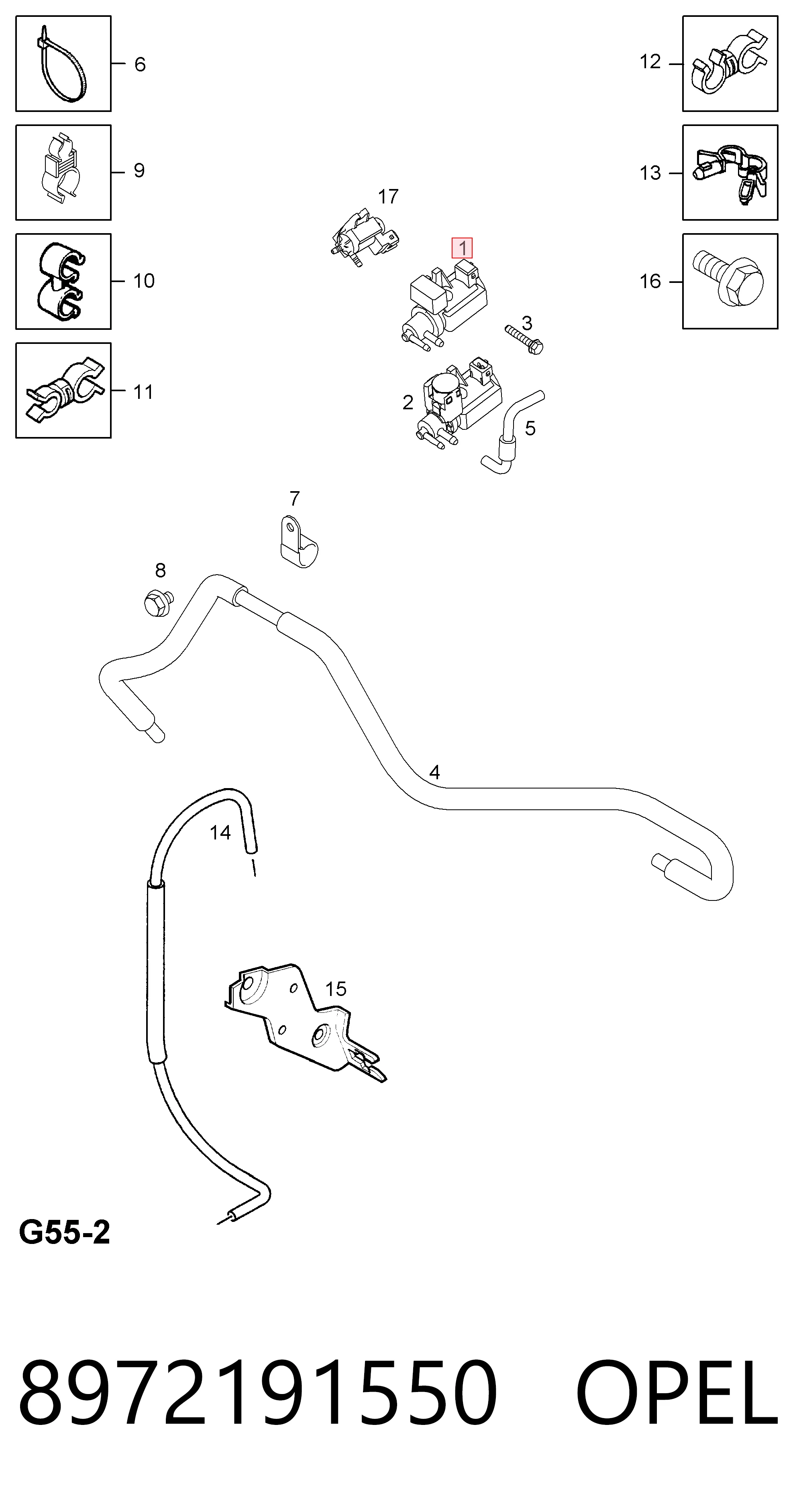 8972191550 Opel Válvula solenoide de control de presión de sobrealimentación