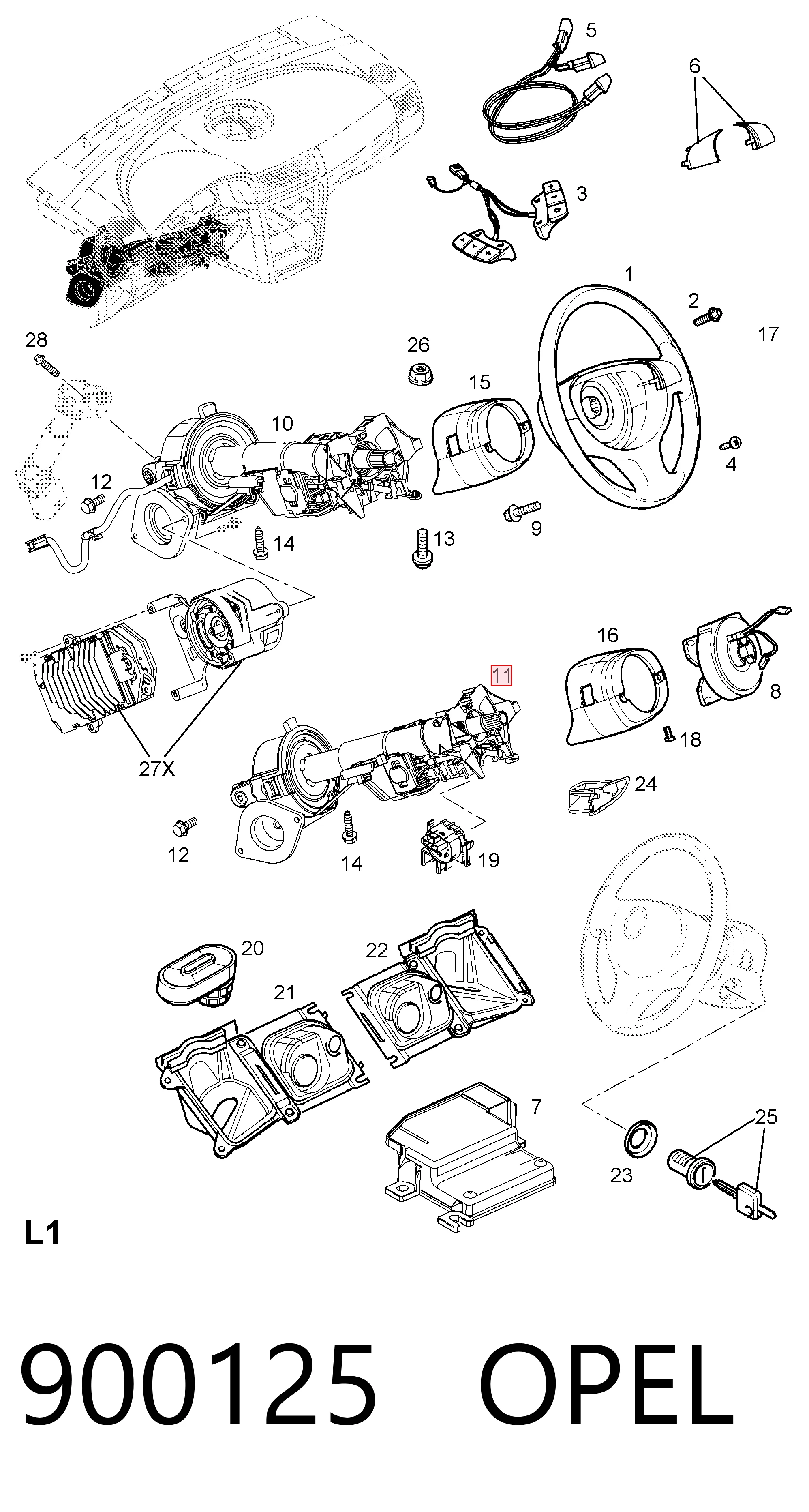 900125 Opel Columna de volante