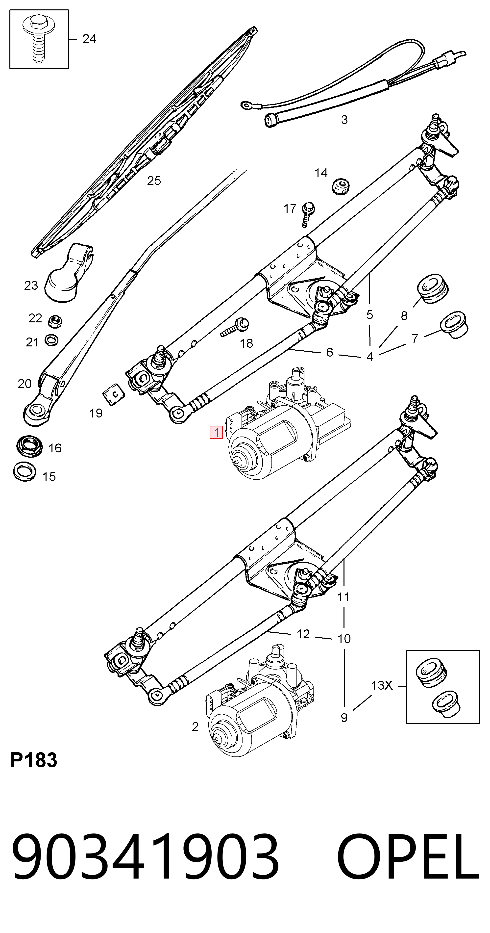 Motor del limpiaparabrisas Opel Astra  (51, 52, F35, M35)