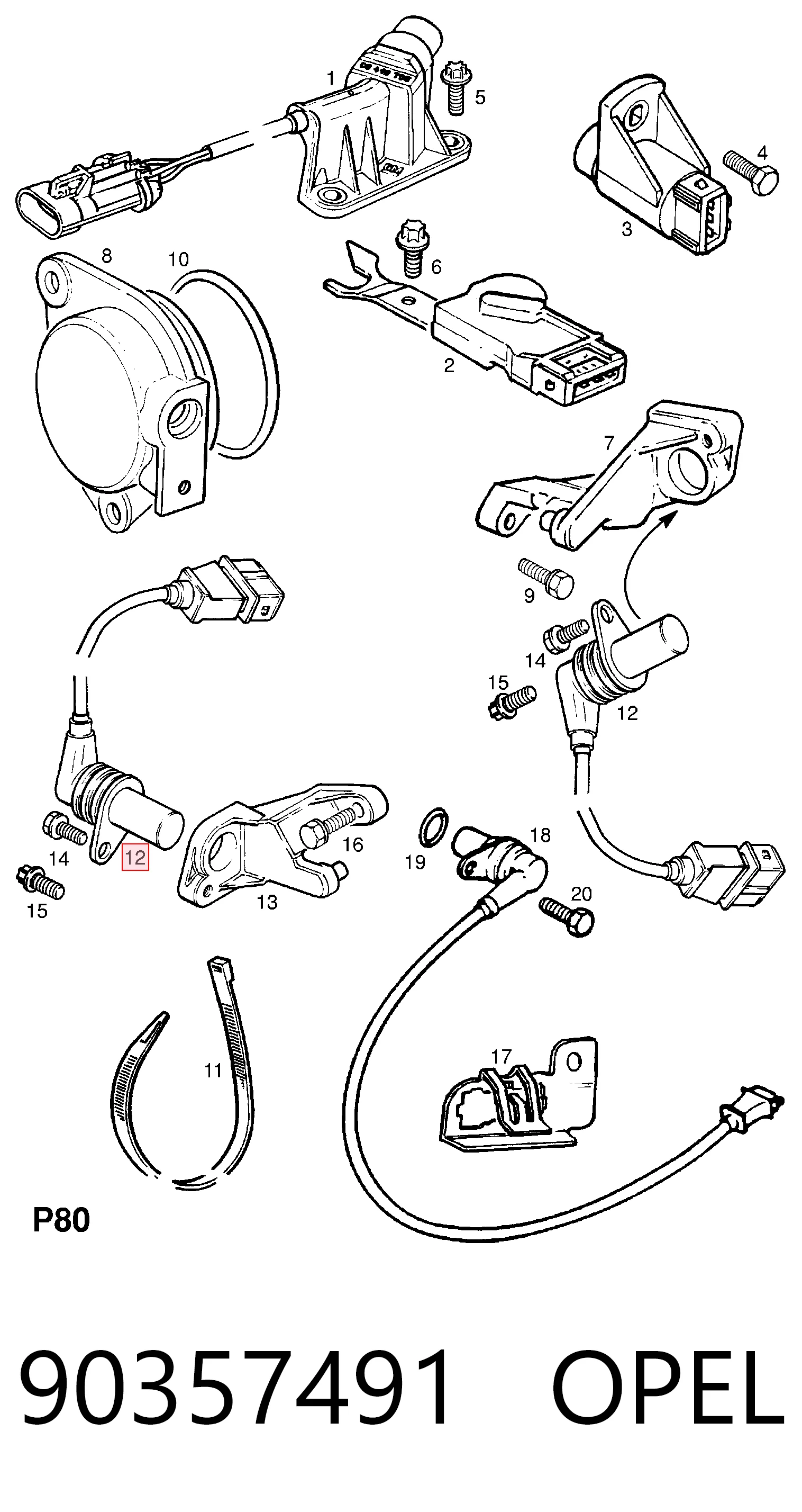 90357491 Opel Sensor de posición del cigüeñal