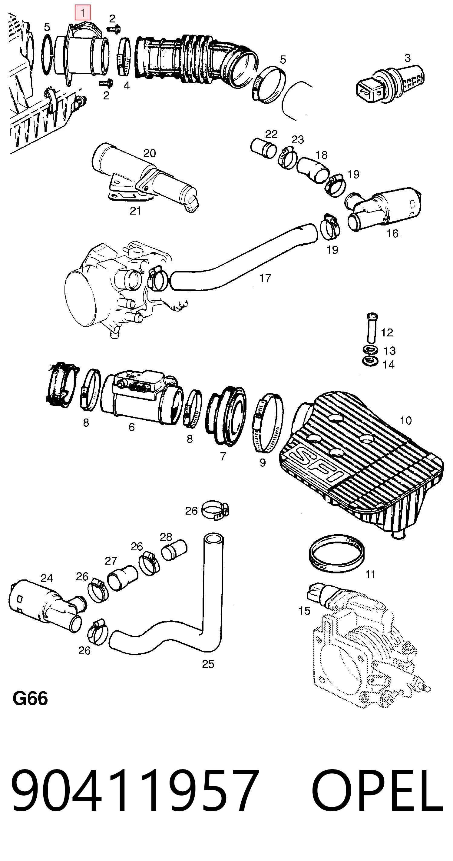 90411957 Opel Sensor de flujo de aire