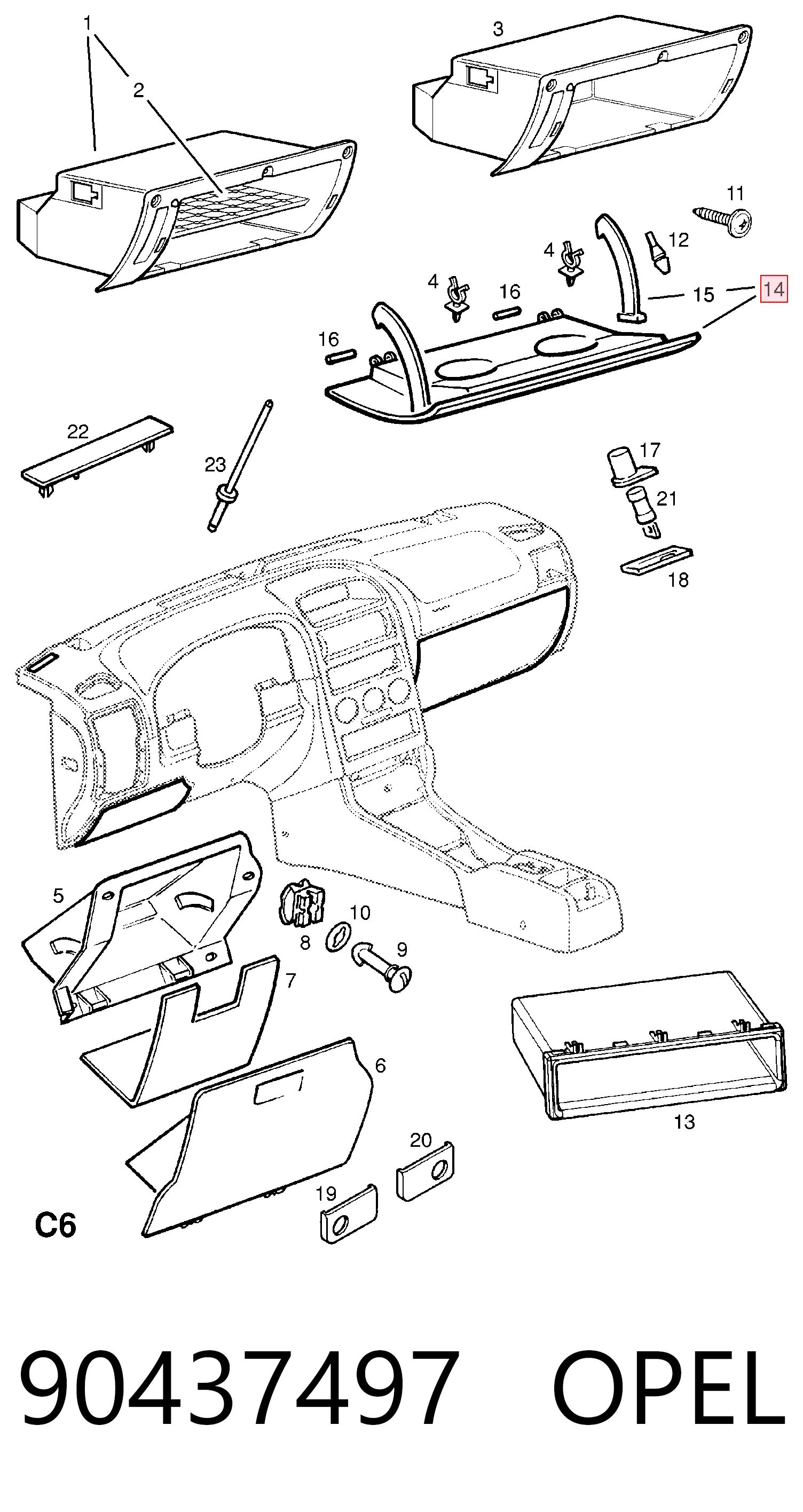 Tapa guantera para Opel Astra G F48, F08