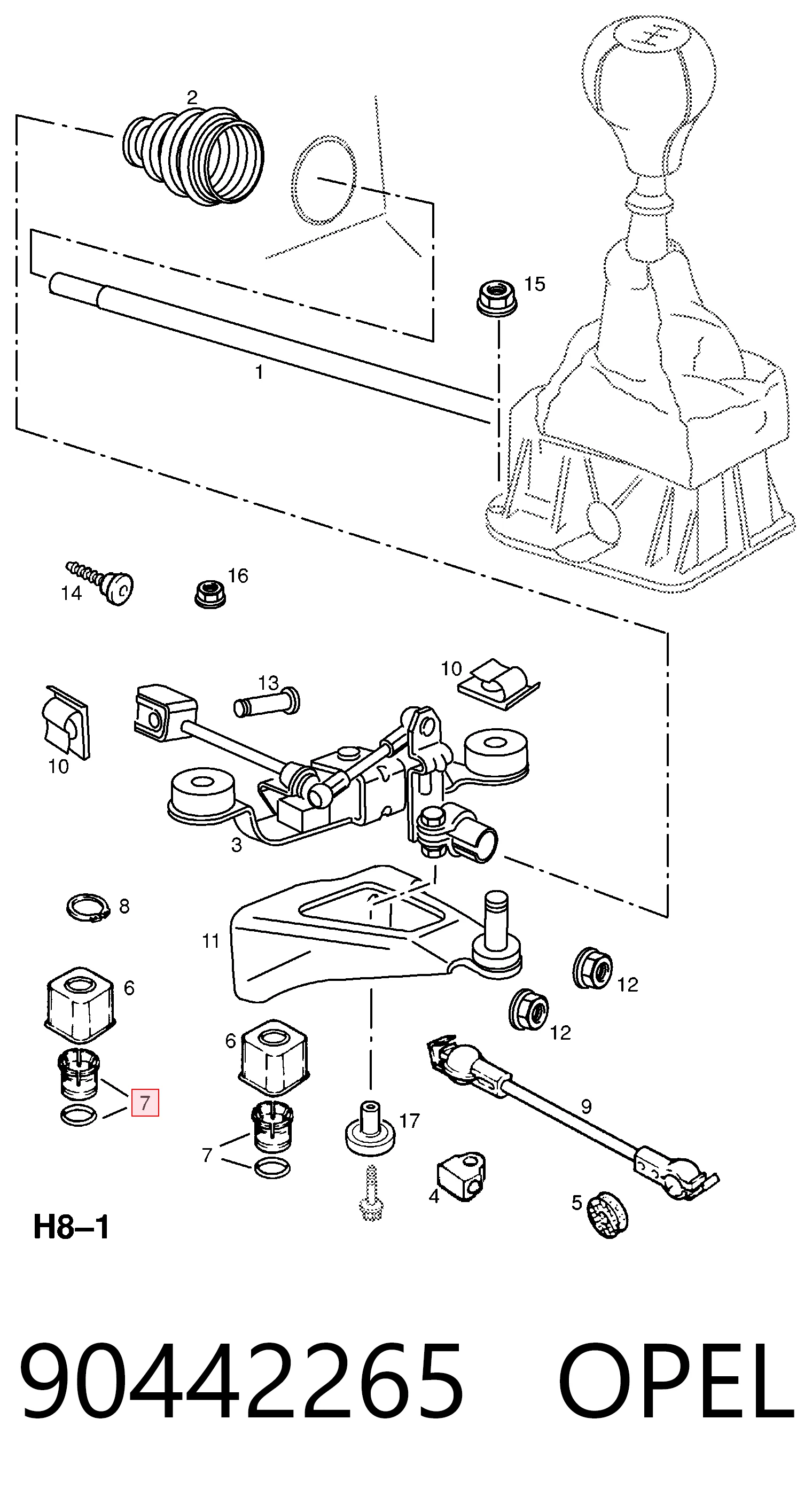 90442265 Opel Juego de reparación de la palanca selectora de cambios