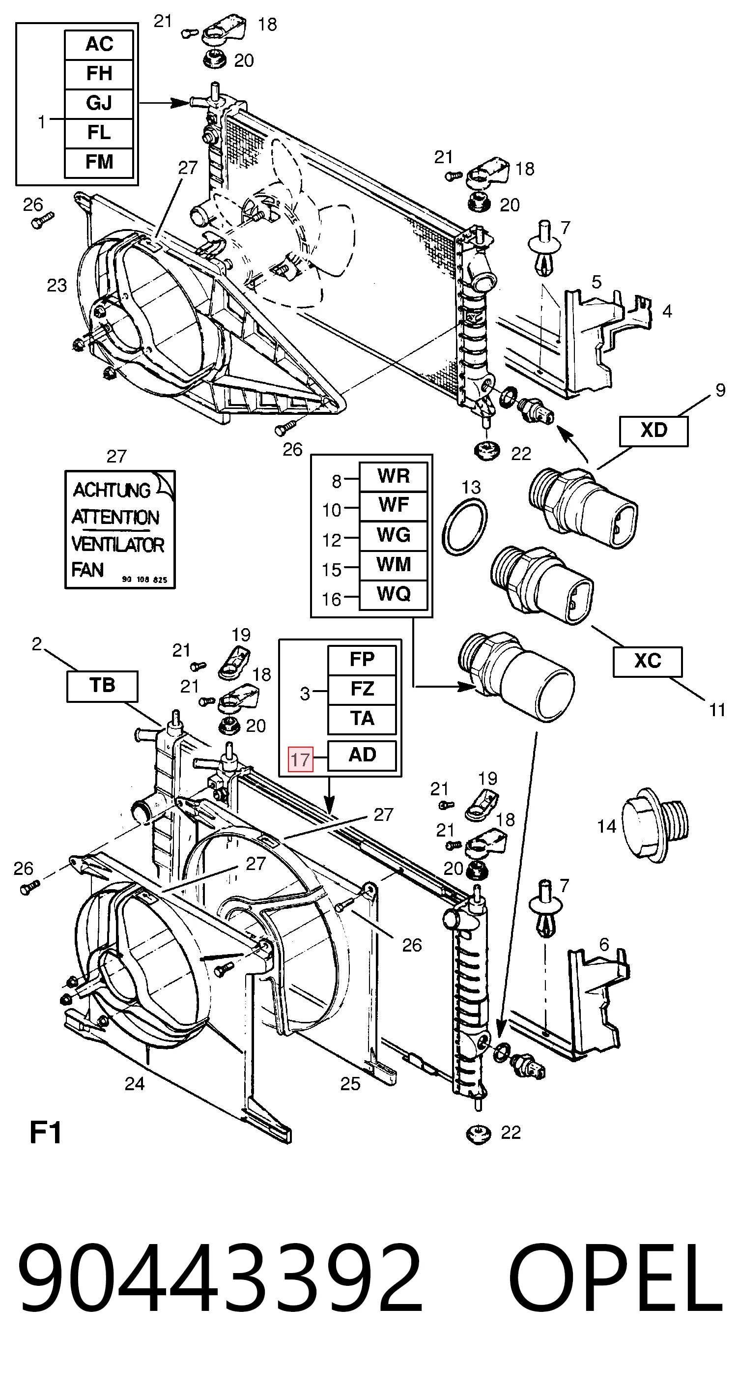 Radiador 90443392 General Motors