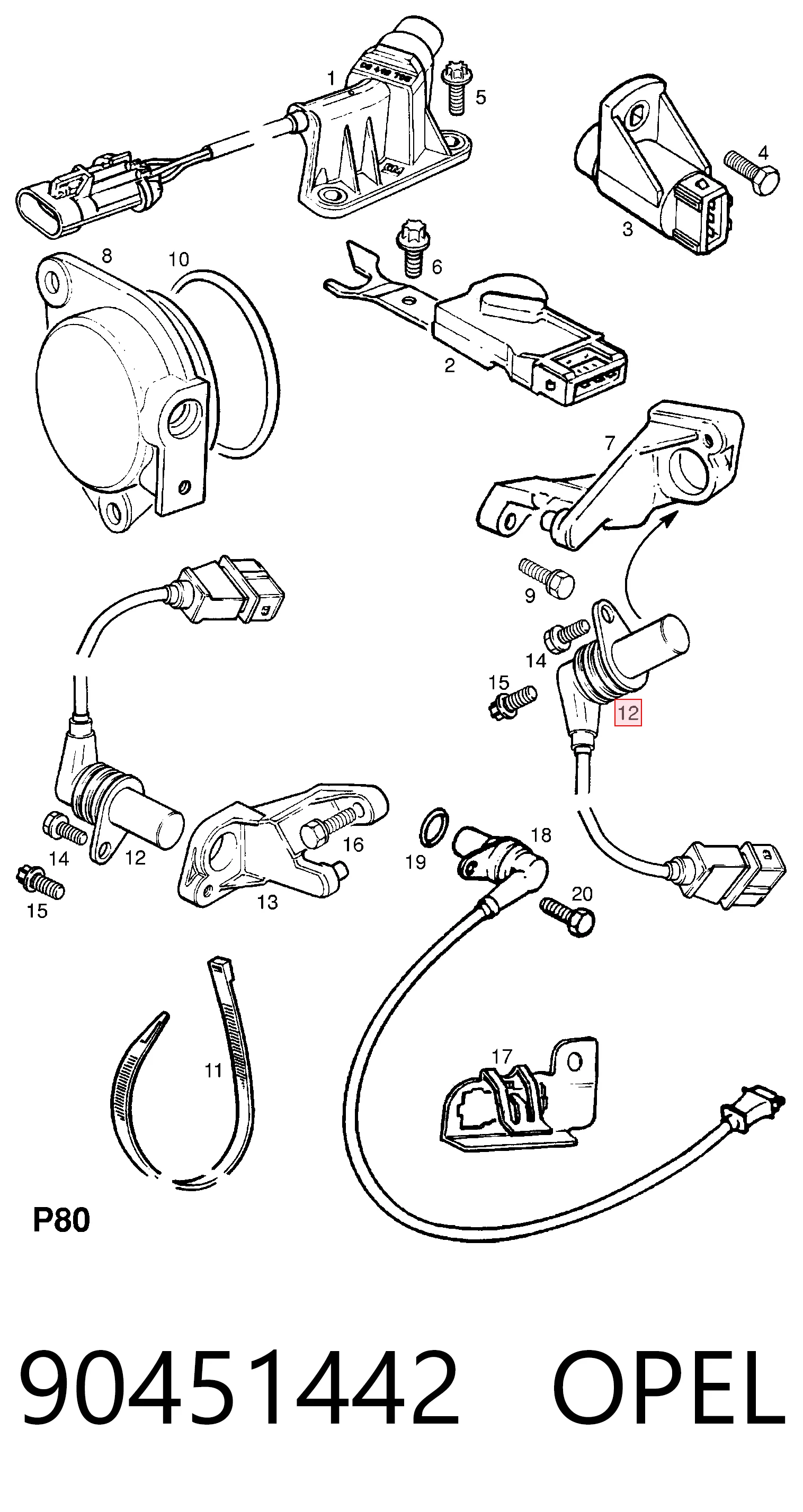 90451442 Opel Sensor de posición del cigüeñal