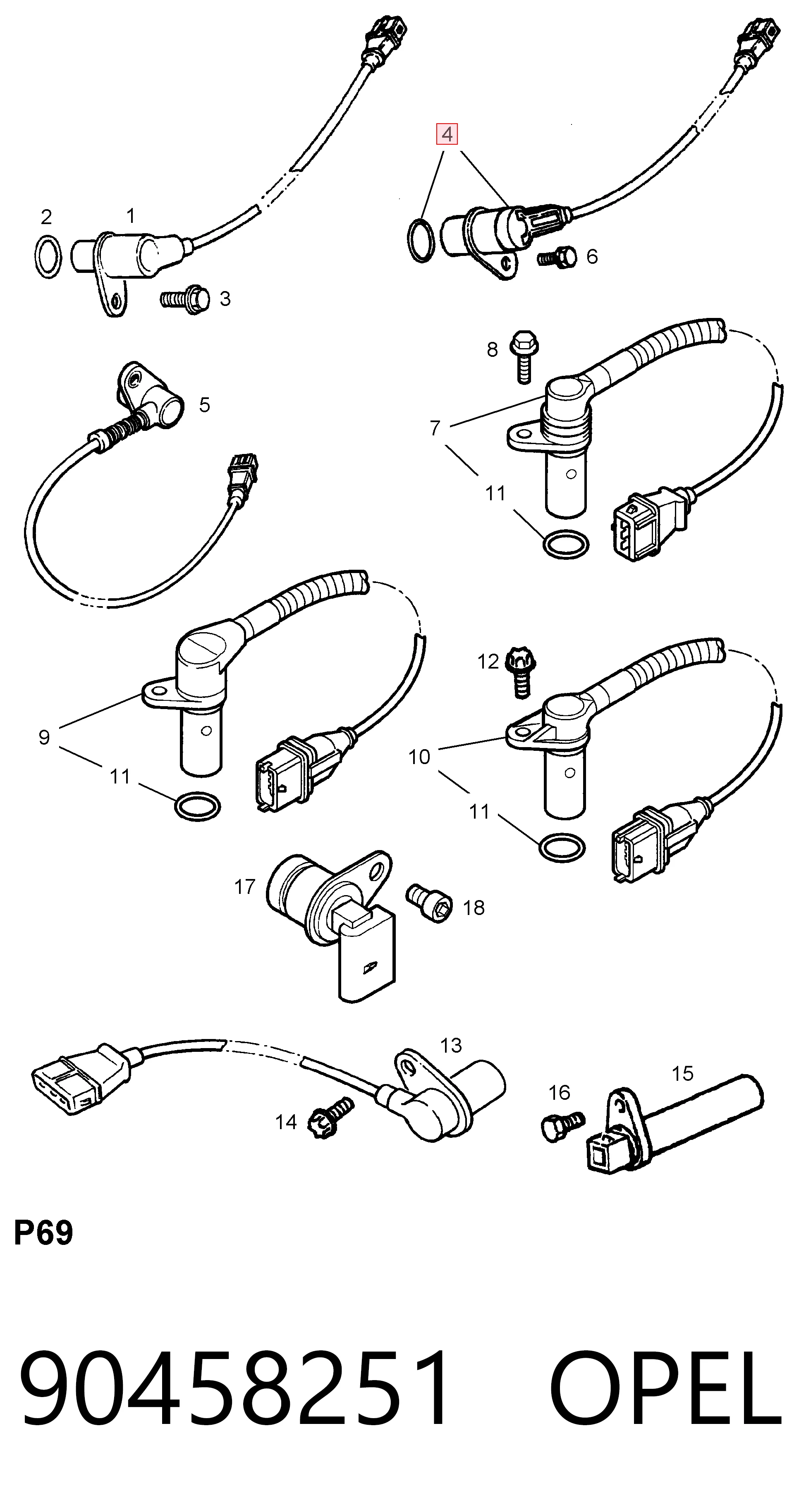 90458251 Opel Sensor de posición del cigüeñal