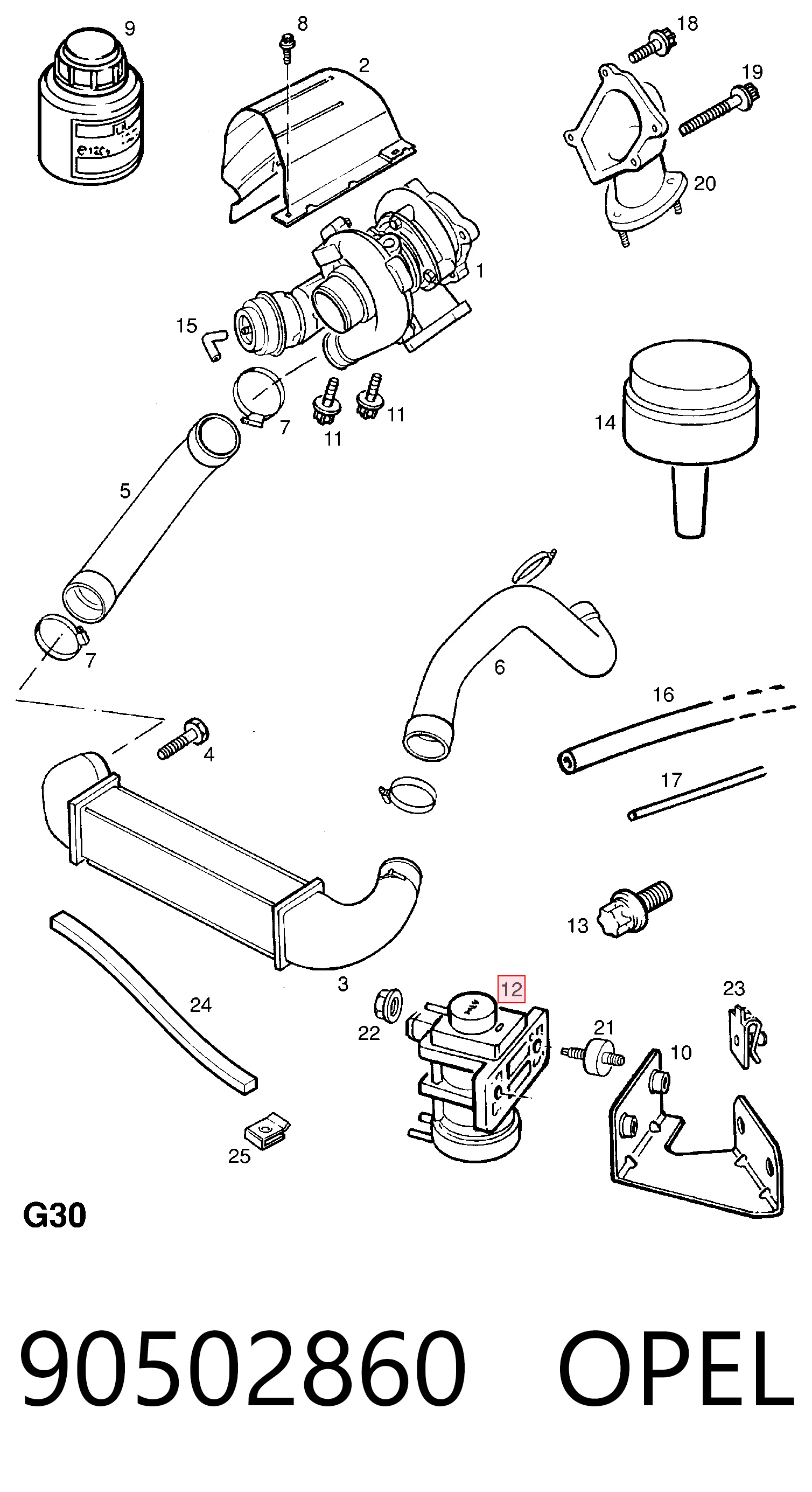 90502860 Opel Válvula solenoide de control de presión de sobrealimentación