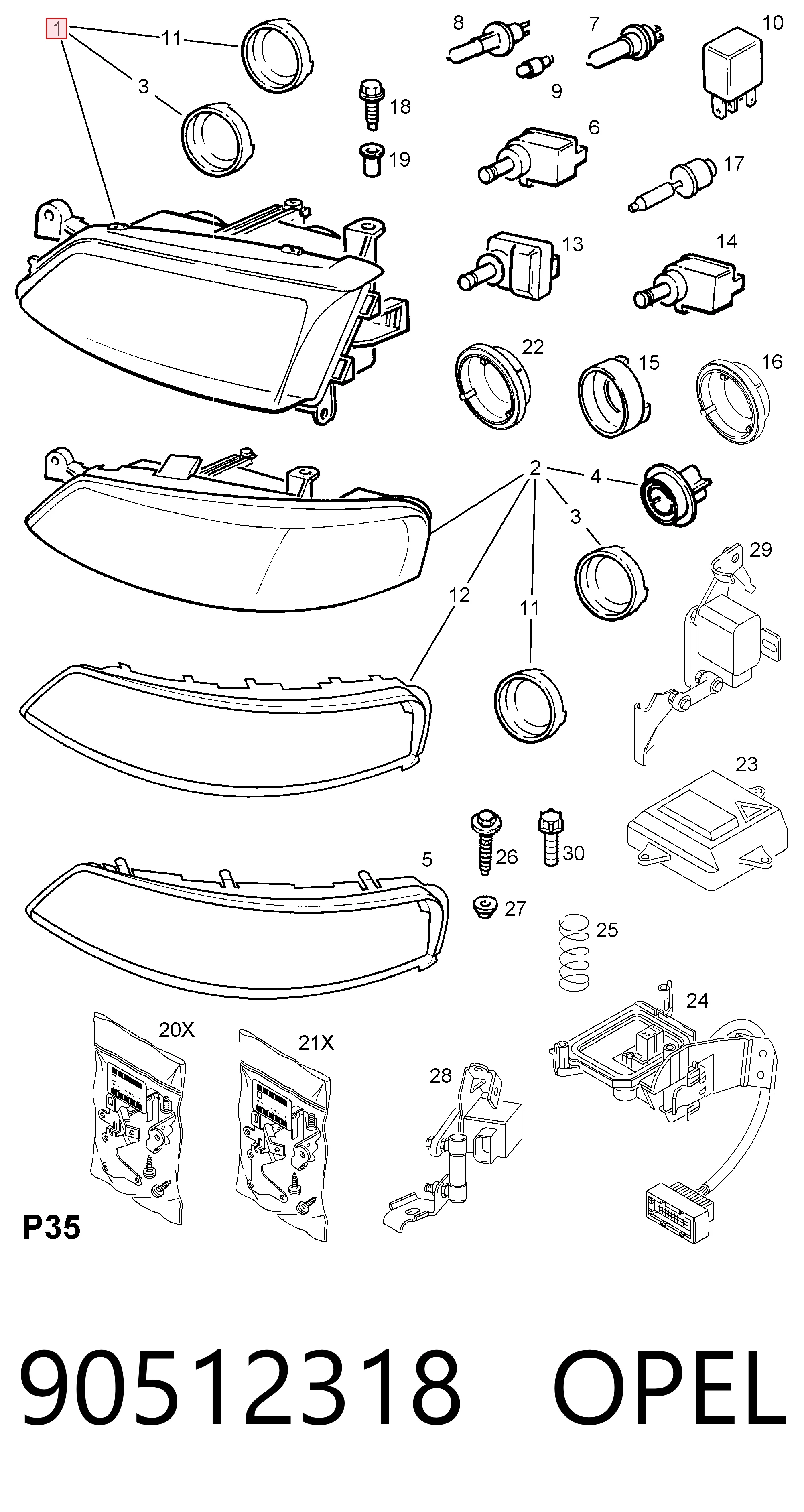Faros para Opel Vectra A 88, 89