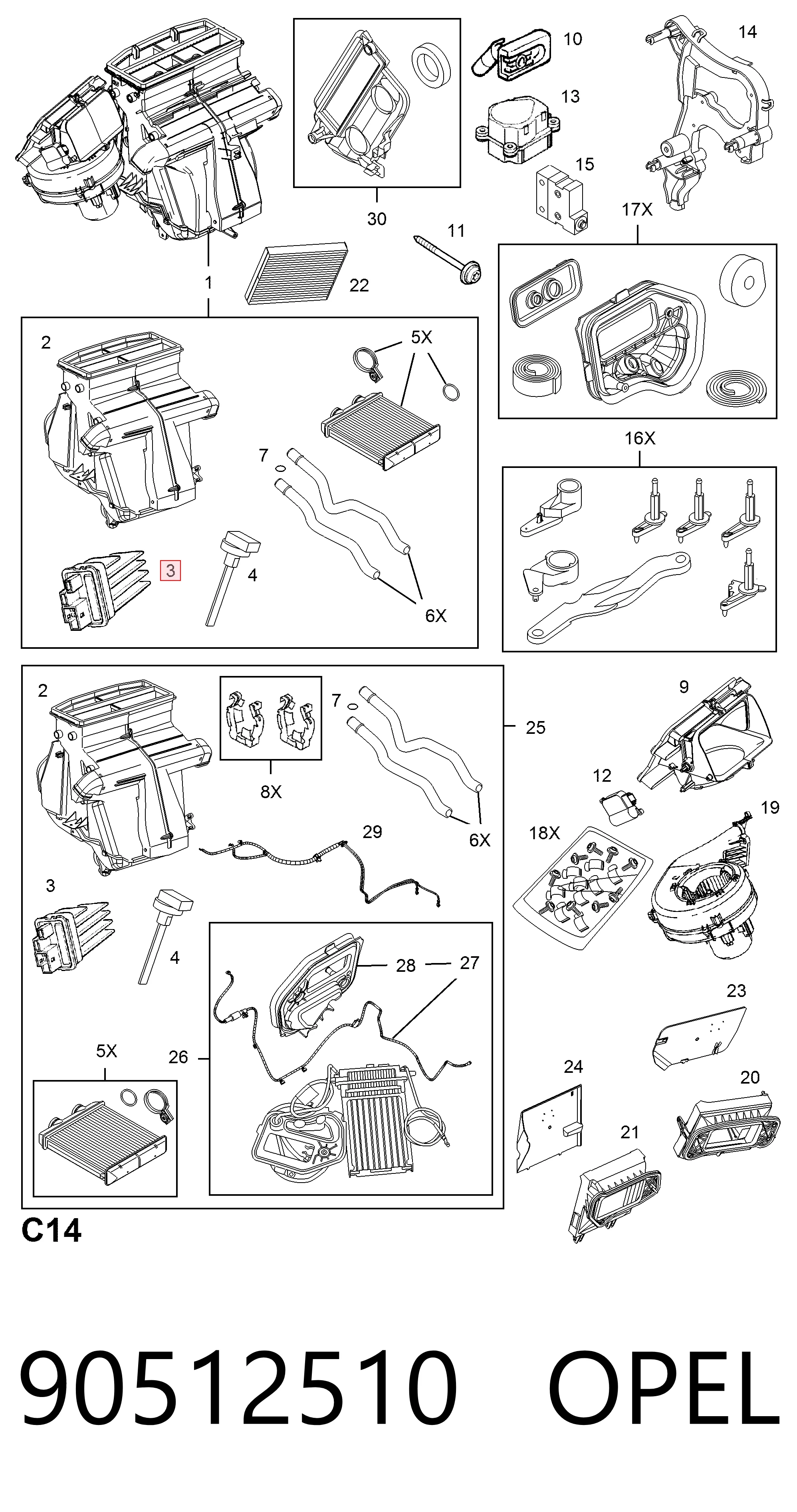 90512510 Opel Resistencia de calefacción