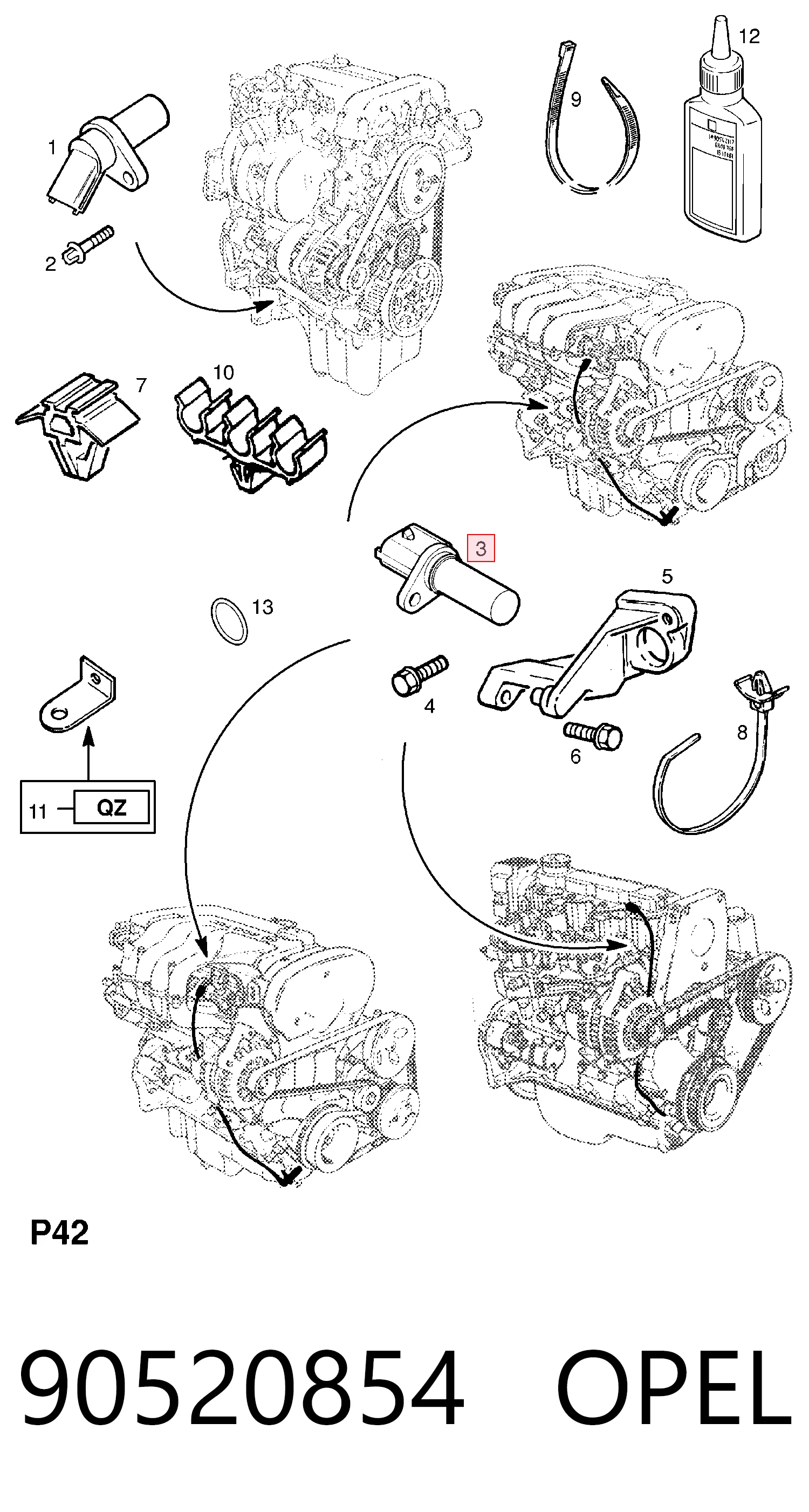 90520854 Opel Sensor de posición del cigüeñal