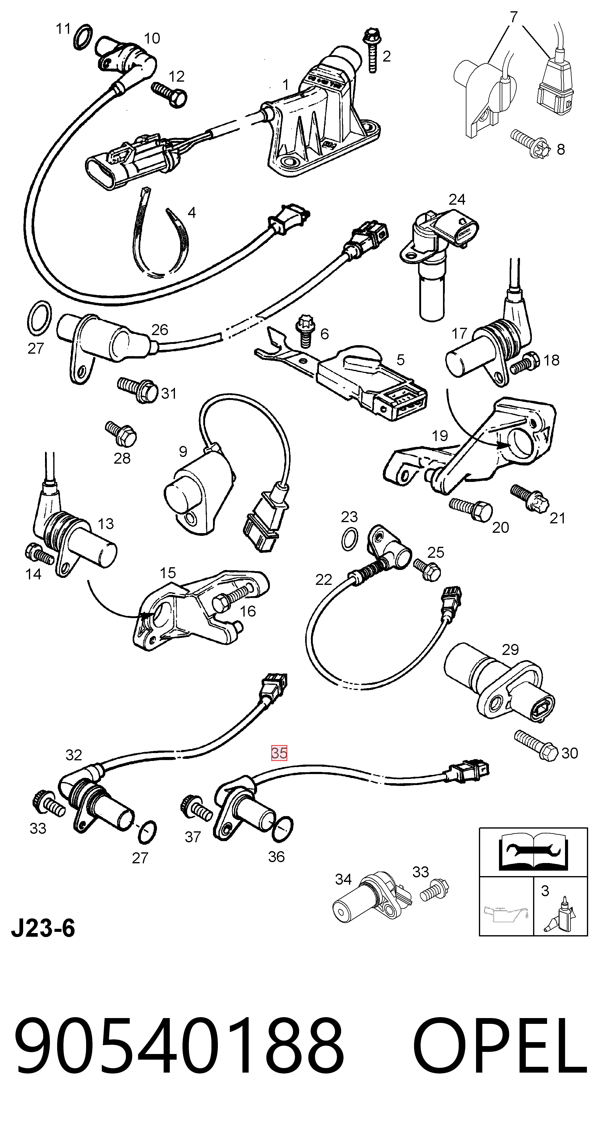 90540188 Opel Sensor de posición del cigüeñal