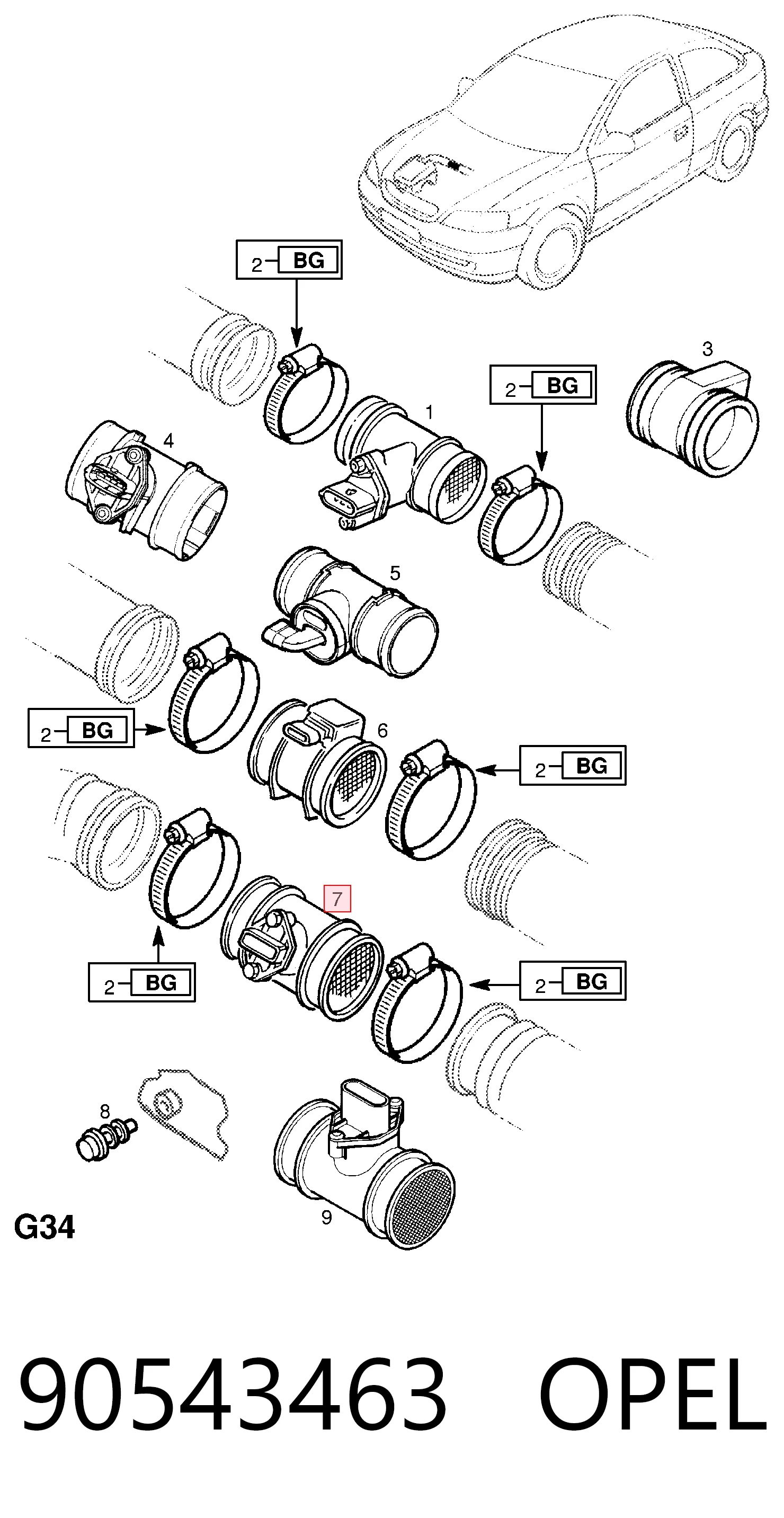 90543463 Opel Sensor de flujo de aire