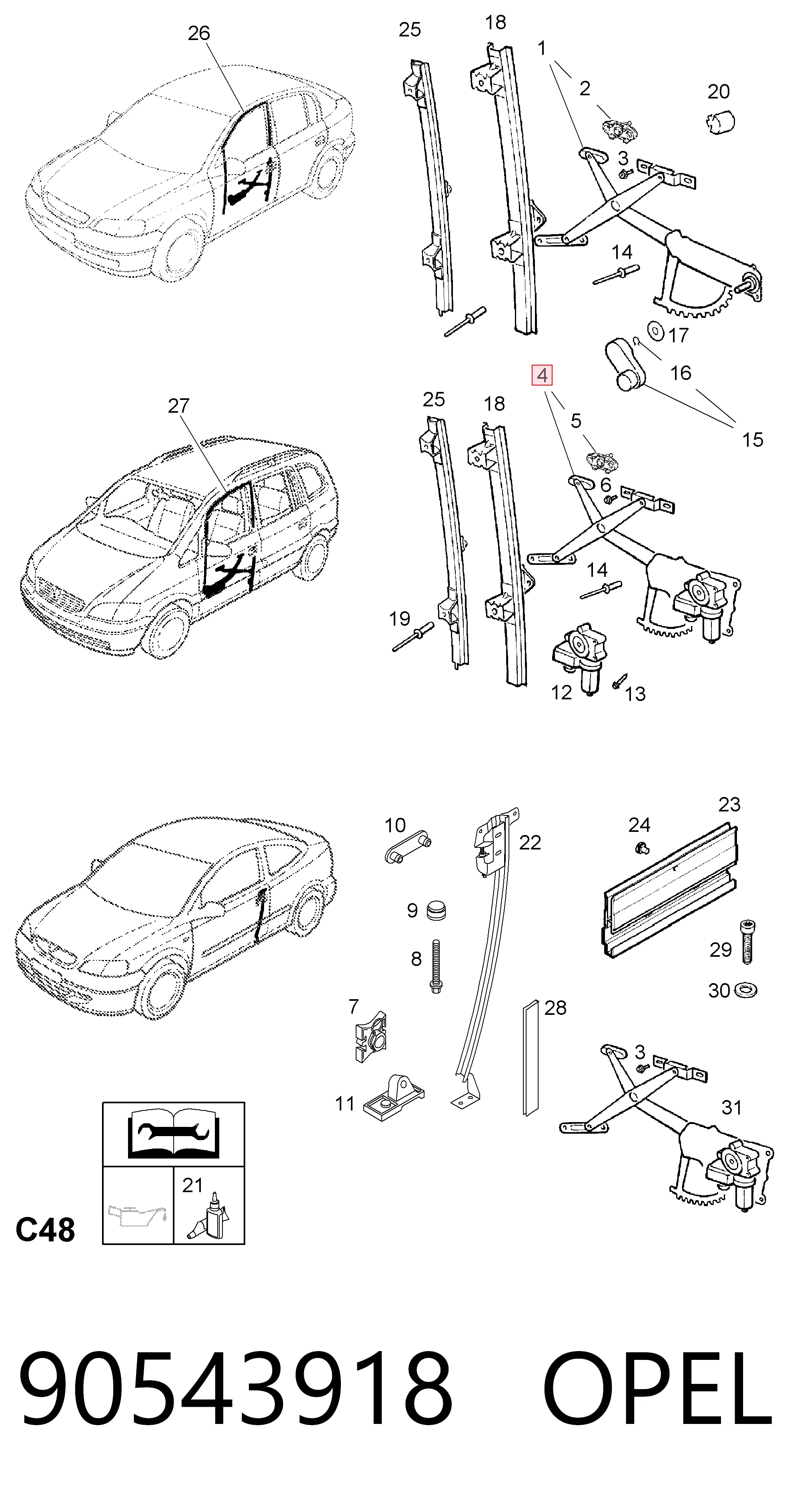 Mecanismo levanta, puerta delantera derecha para Opel Astra F 53B