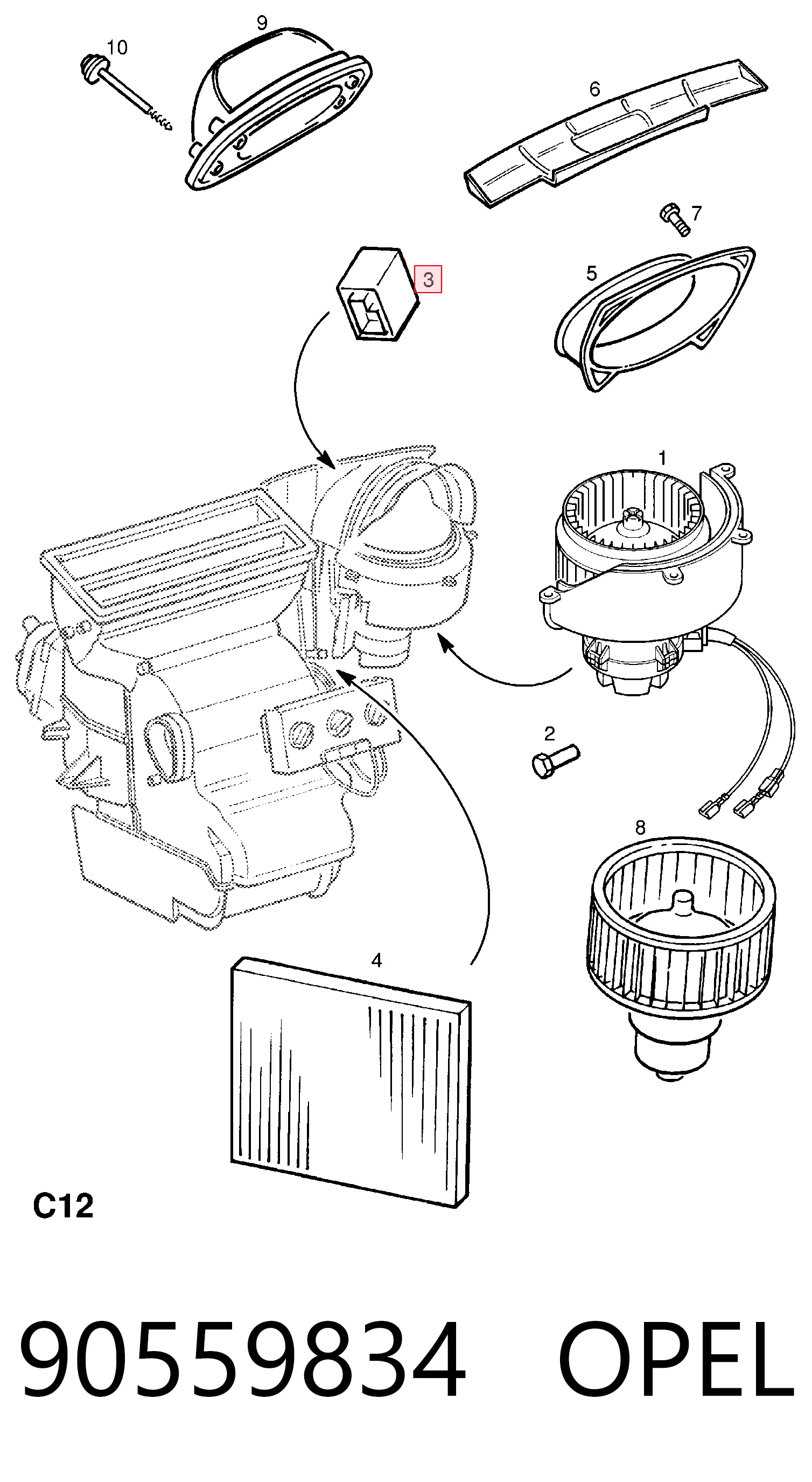 90559834 Opel Resistencia de calefacción