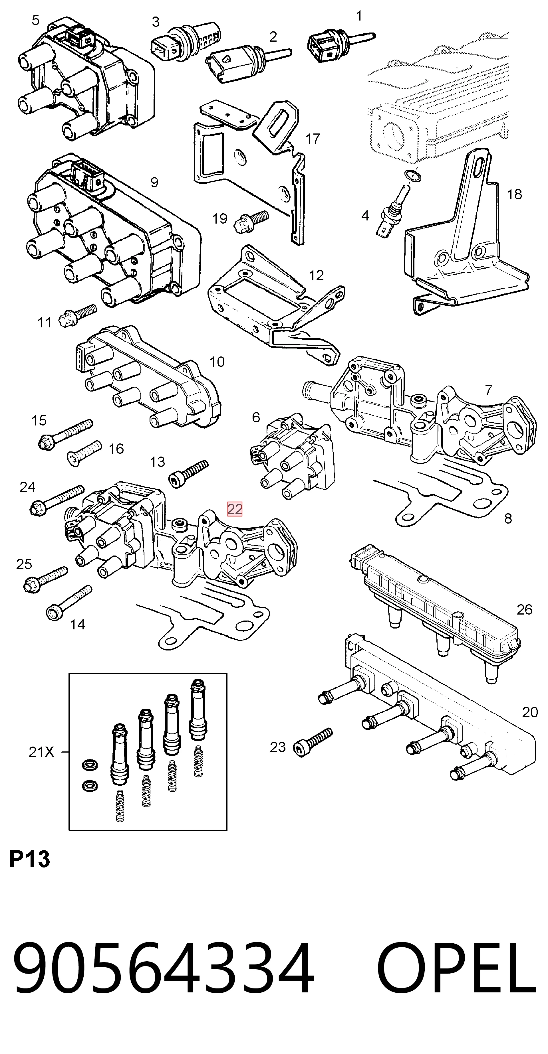 90564334 Opel Bobina de ignición