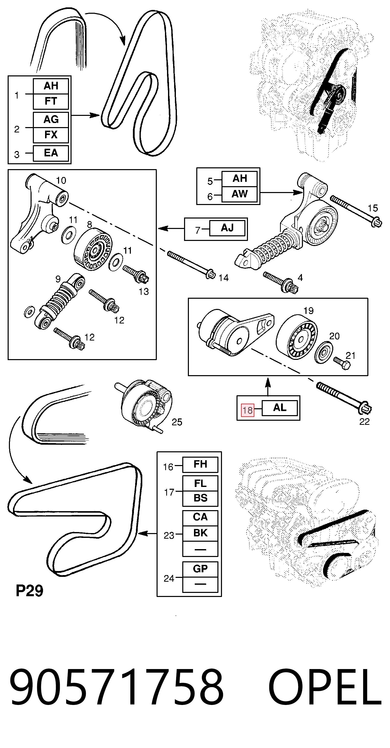 Tensor de la correa trapecial poli v para Opel Vectra  ()