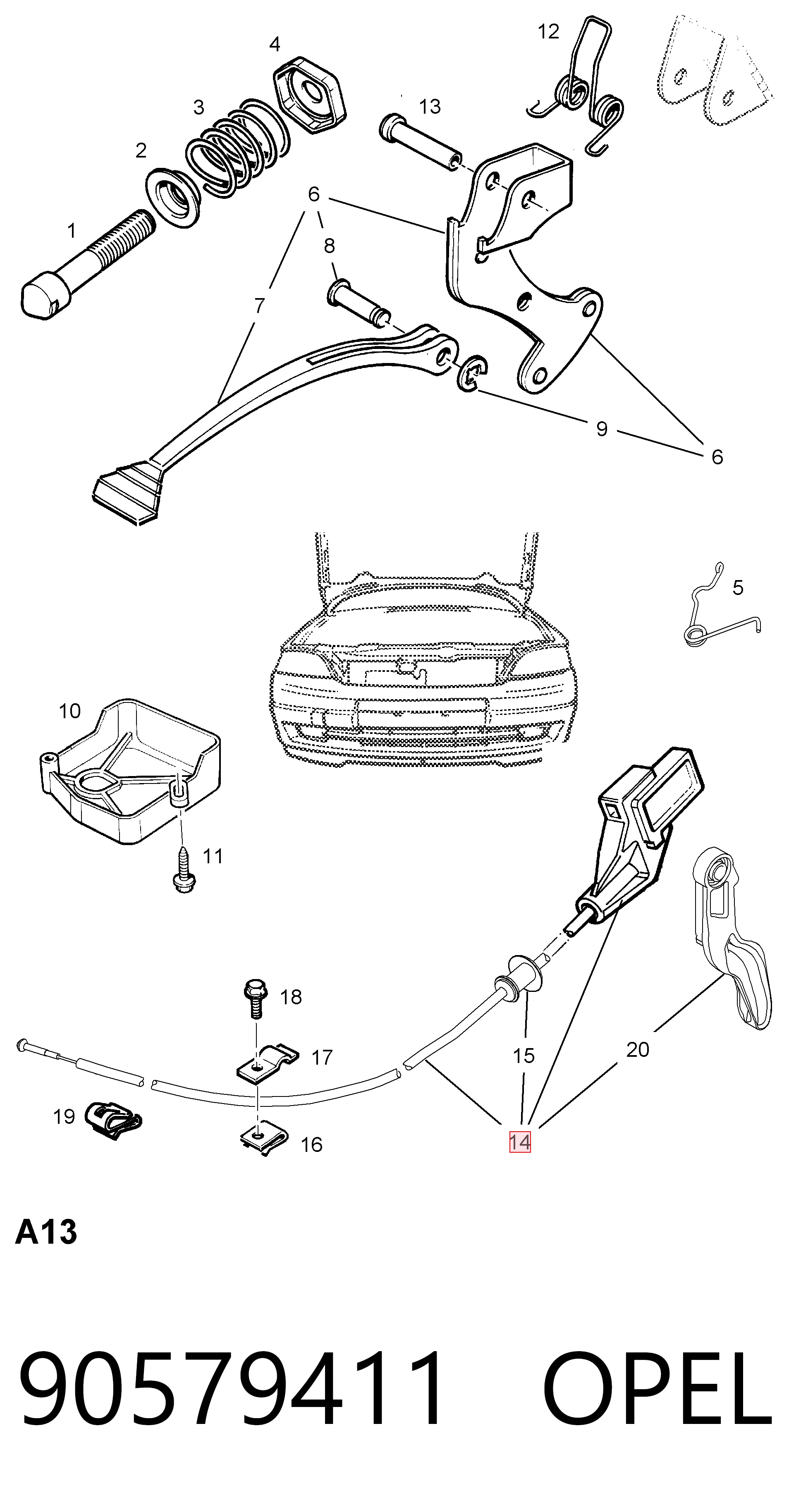 Cable de capó del motor para Opel Zafira A F75