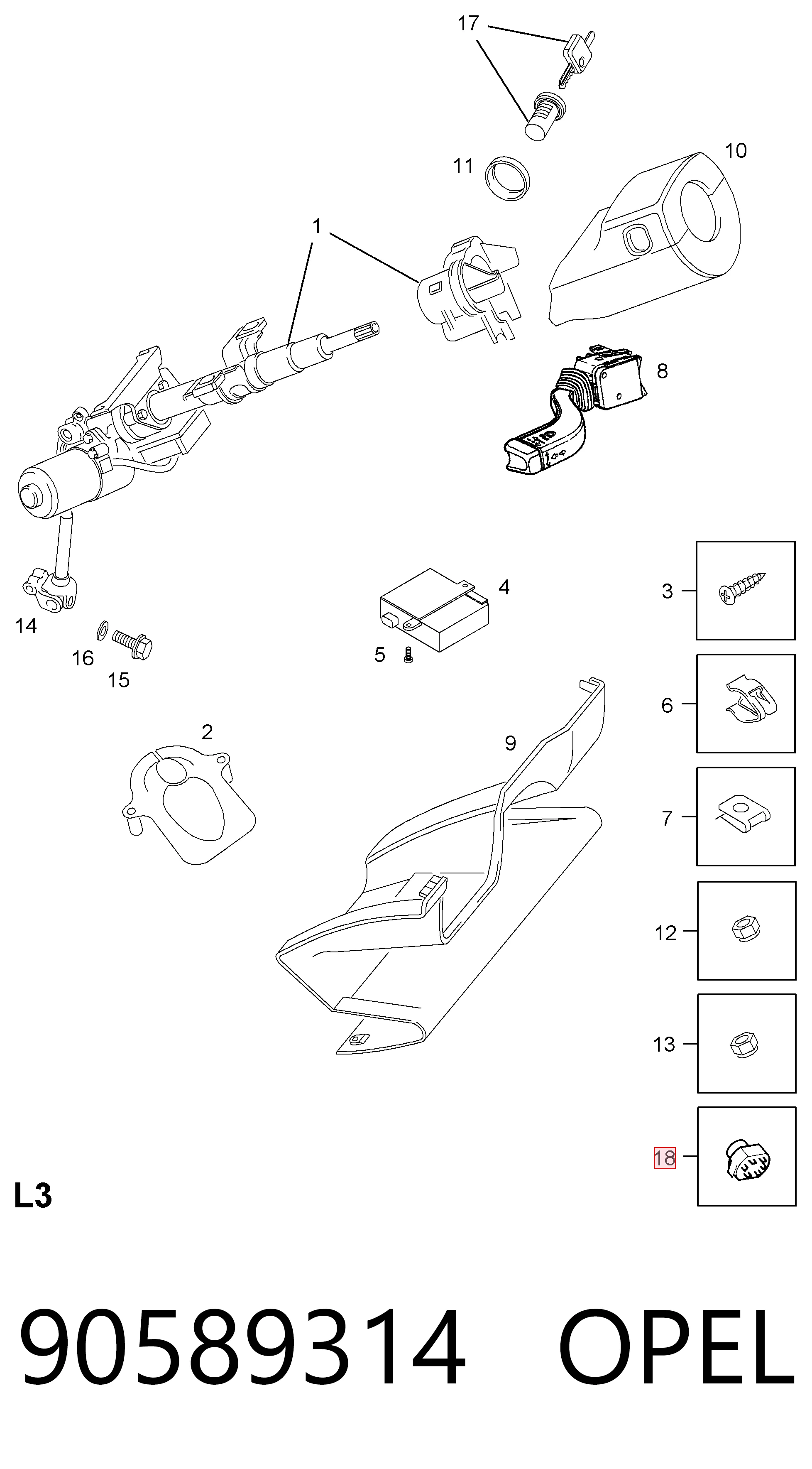 90589314 Opel Conmutador de encendido
