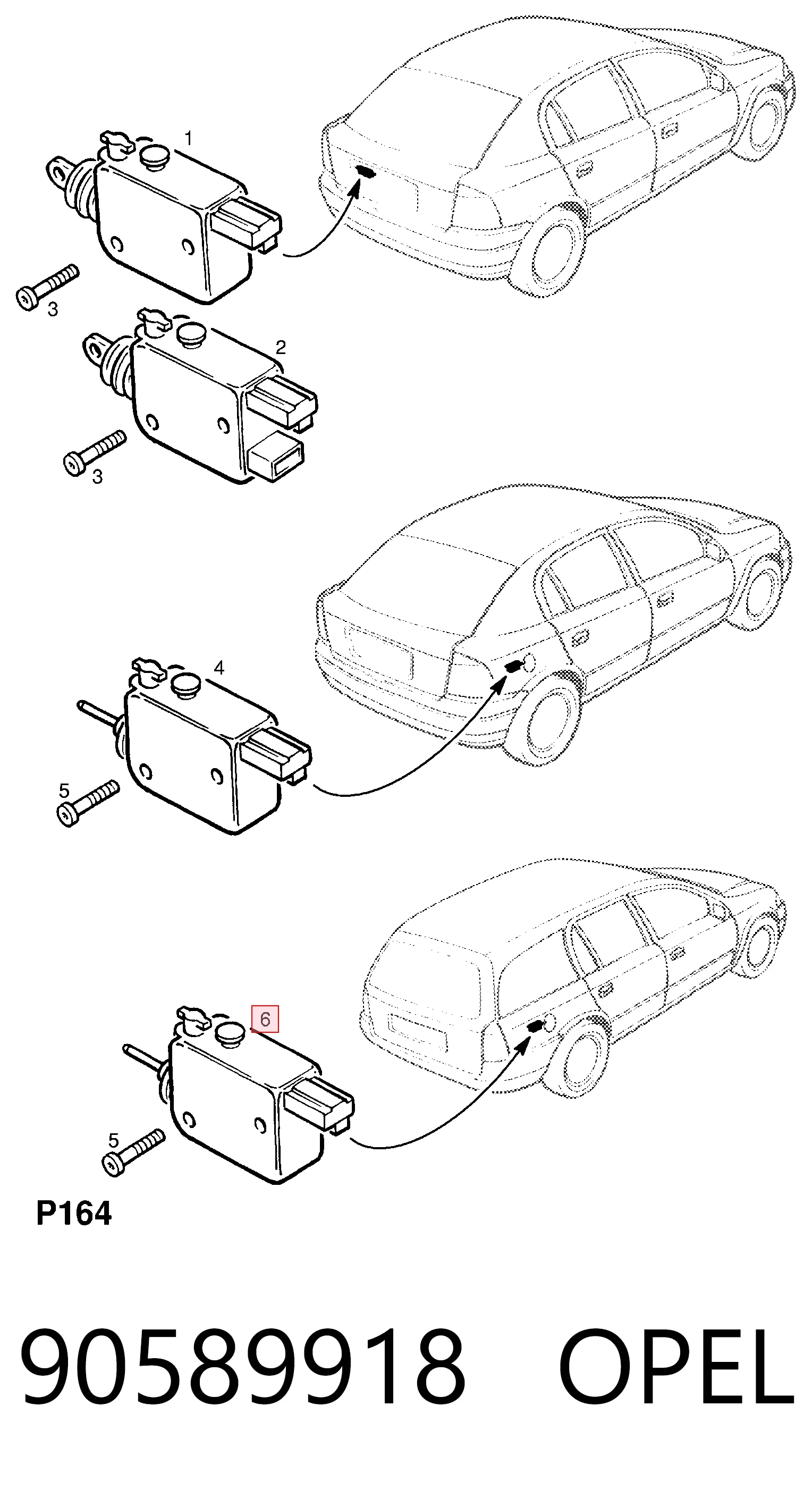 90589918 Opel Motor del actuador de la tapa del depósito del lavaparabrisas