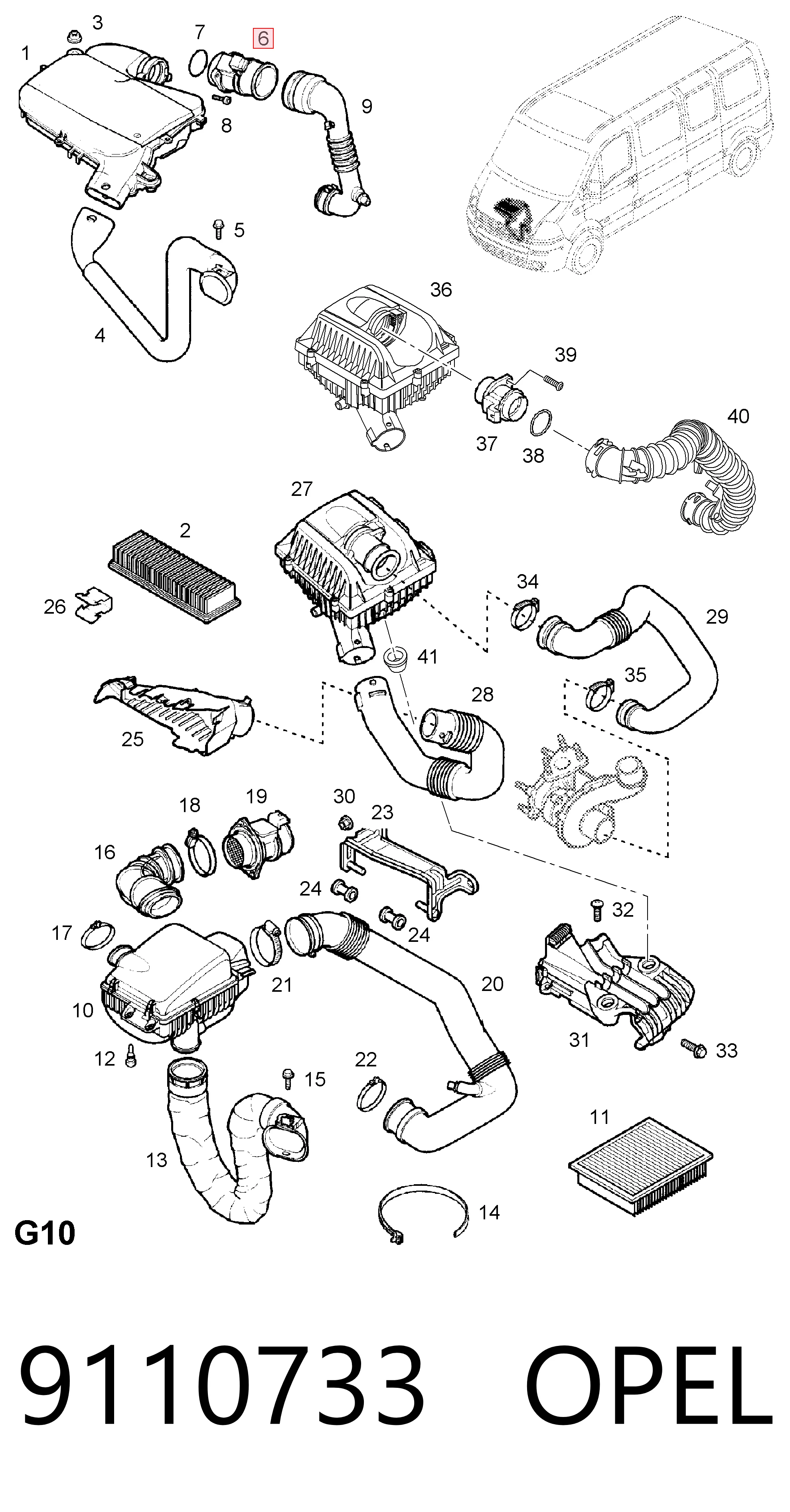 9110733 Opel Sensor de flujo de aire