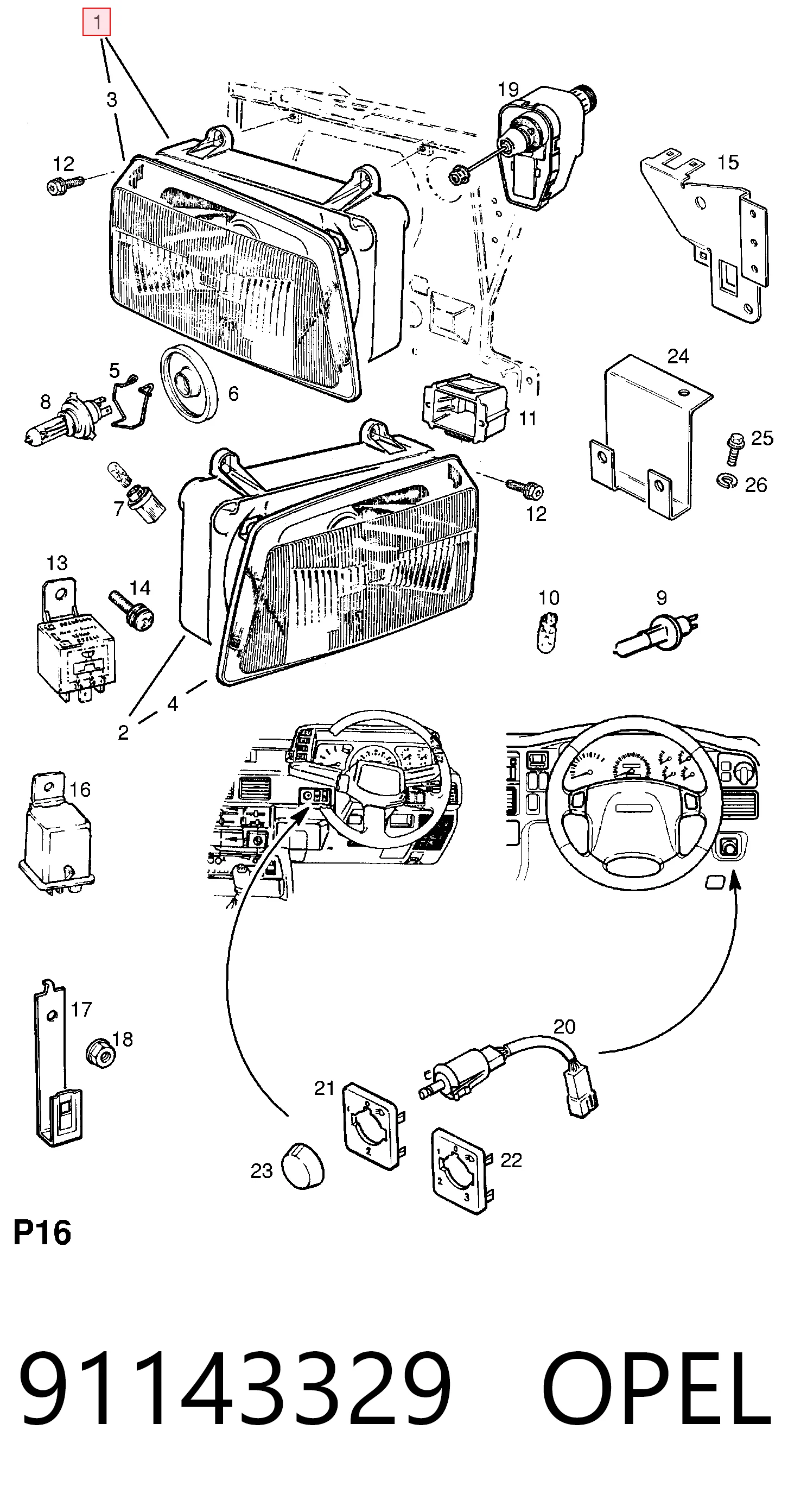 Faro derecho General Motors 91143329 precio, desde 56,63 EUR