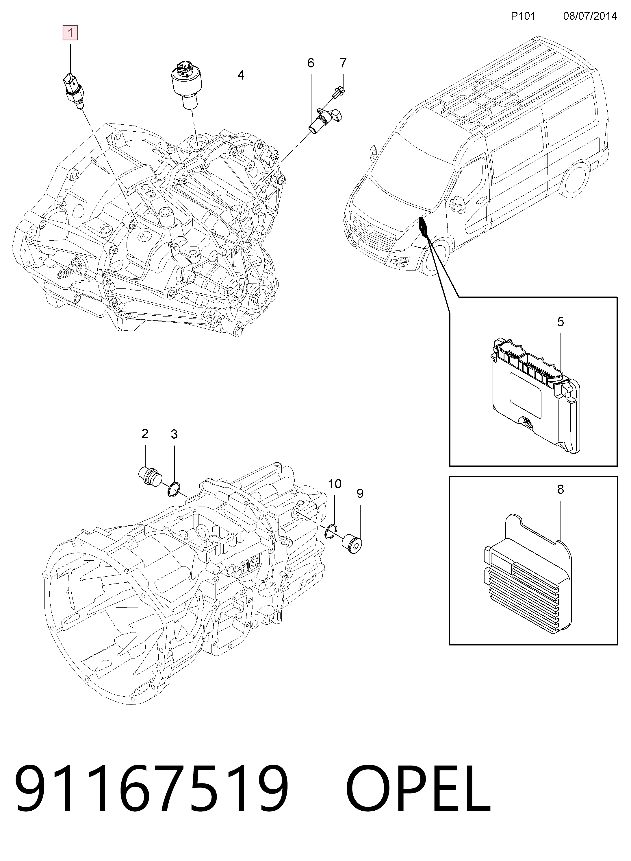 91167519 Opel Interruptor de marcha atras