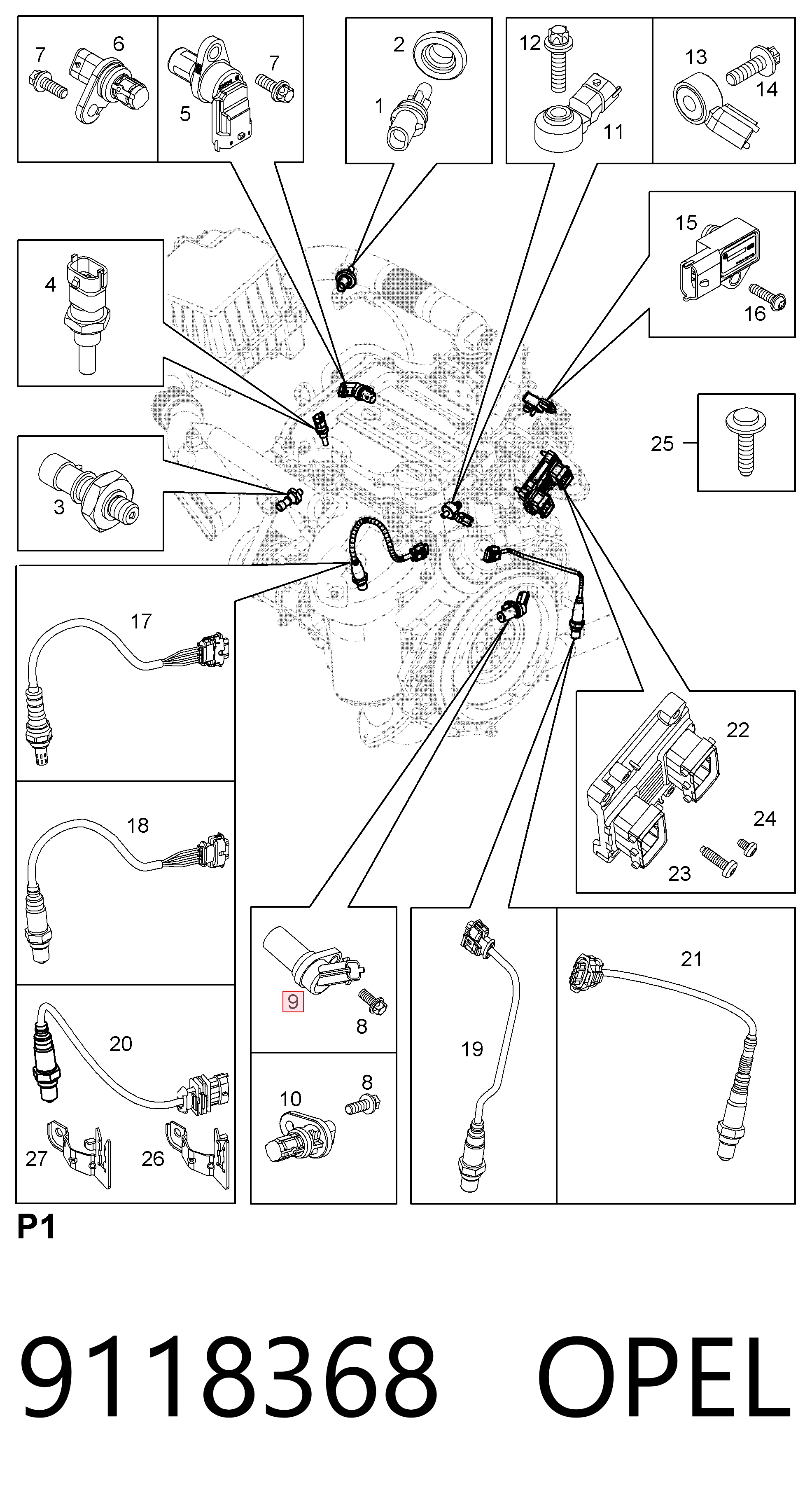 9118368 Opel Sensor de posición del cigüeñal