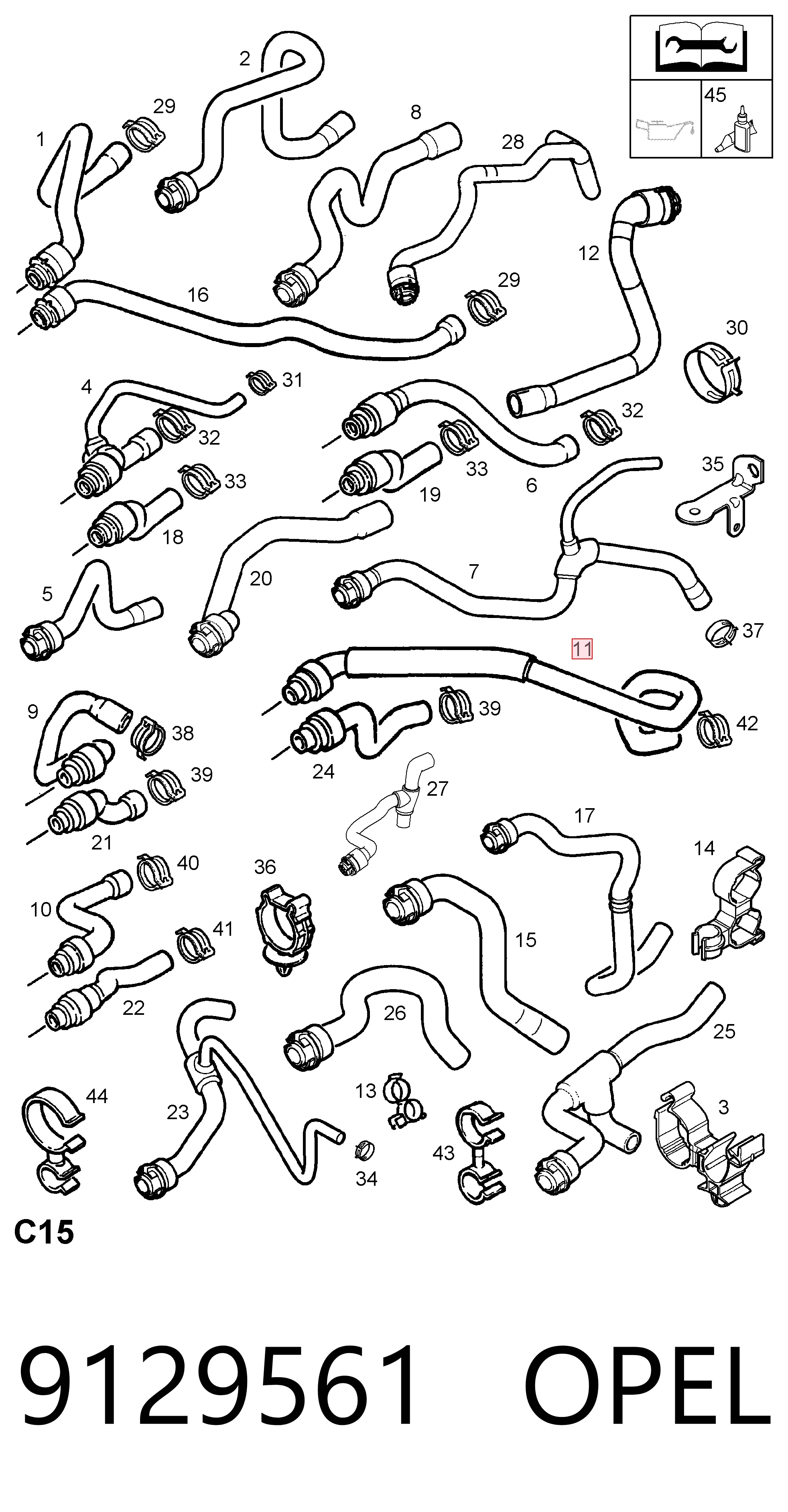 Manguera de calefacción, retorno 9129561 OPEL