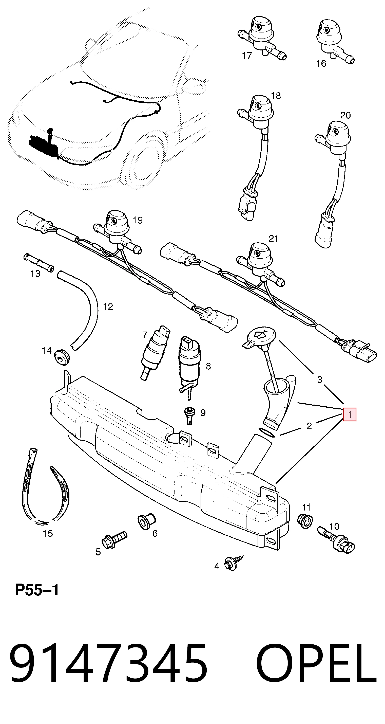 Botella limpiaparabrisas para Opel Omega B 25, 26, 27