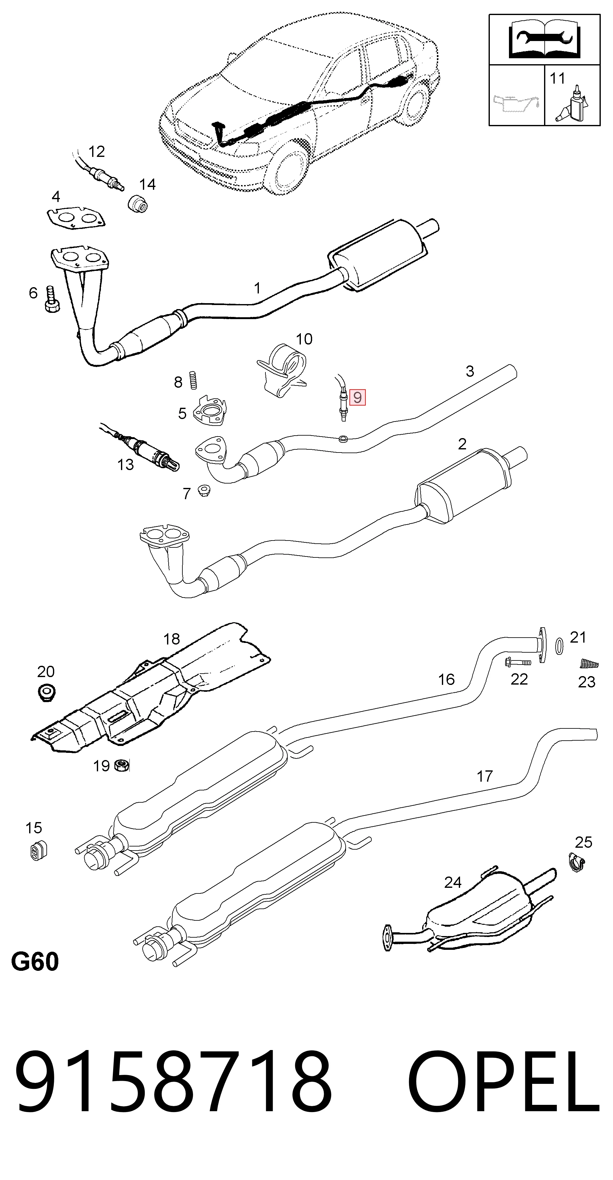 9158718 Opel Sonda lambda de oxígeno posterior al catalizador