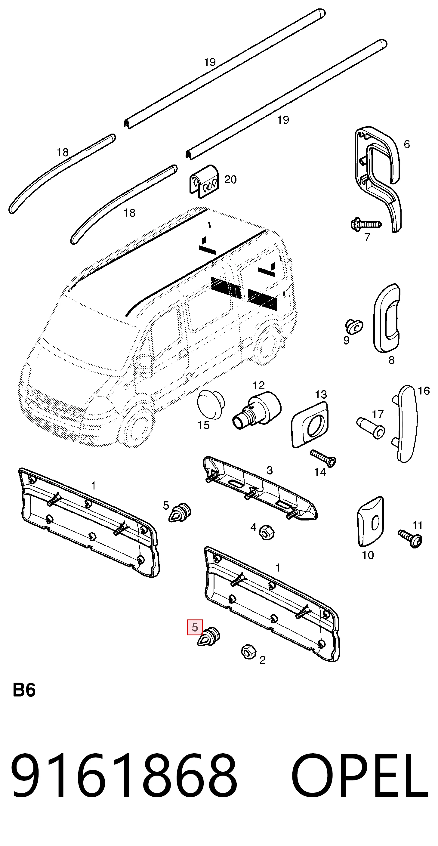 Clip de fijación de moldura de puerta 9161868 OPEL