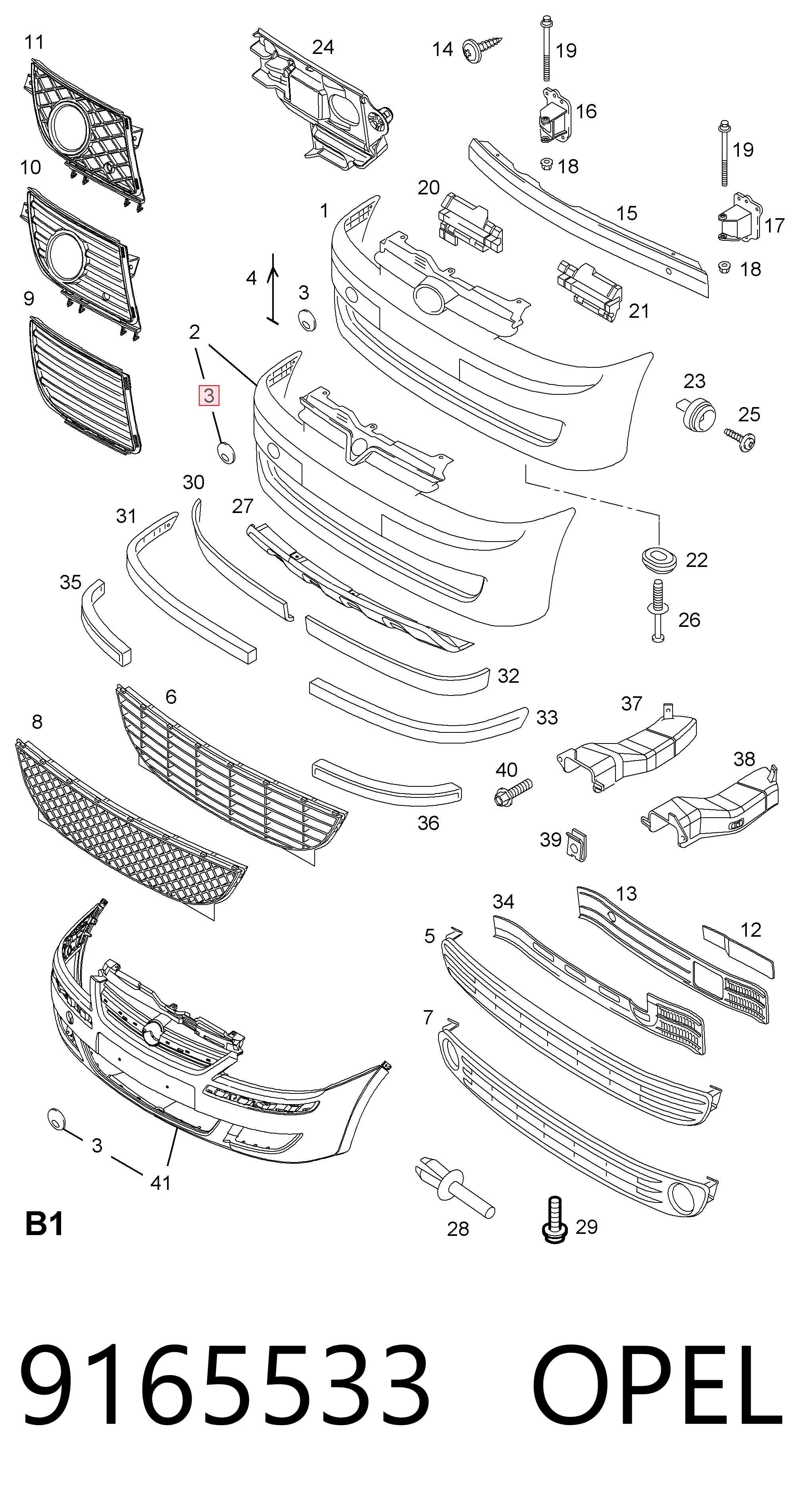 Cobertura de parachoques, enganche de remolque, delantera  Opel Combo  (2001-2011)